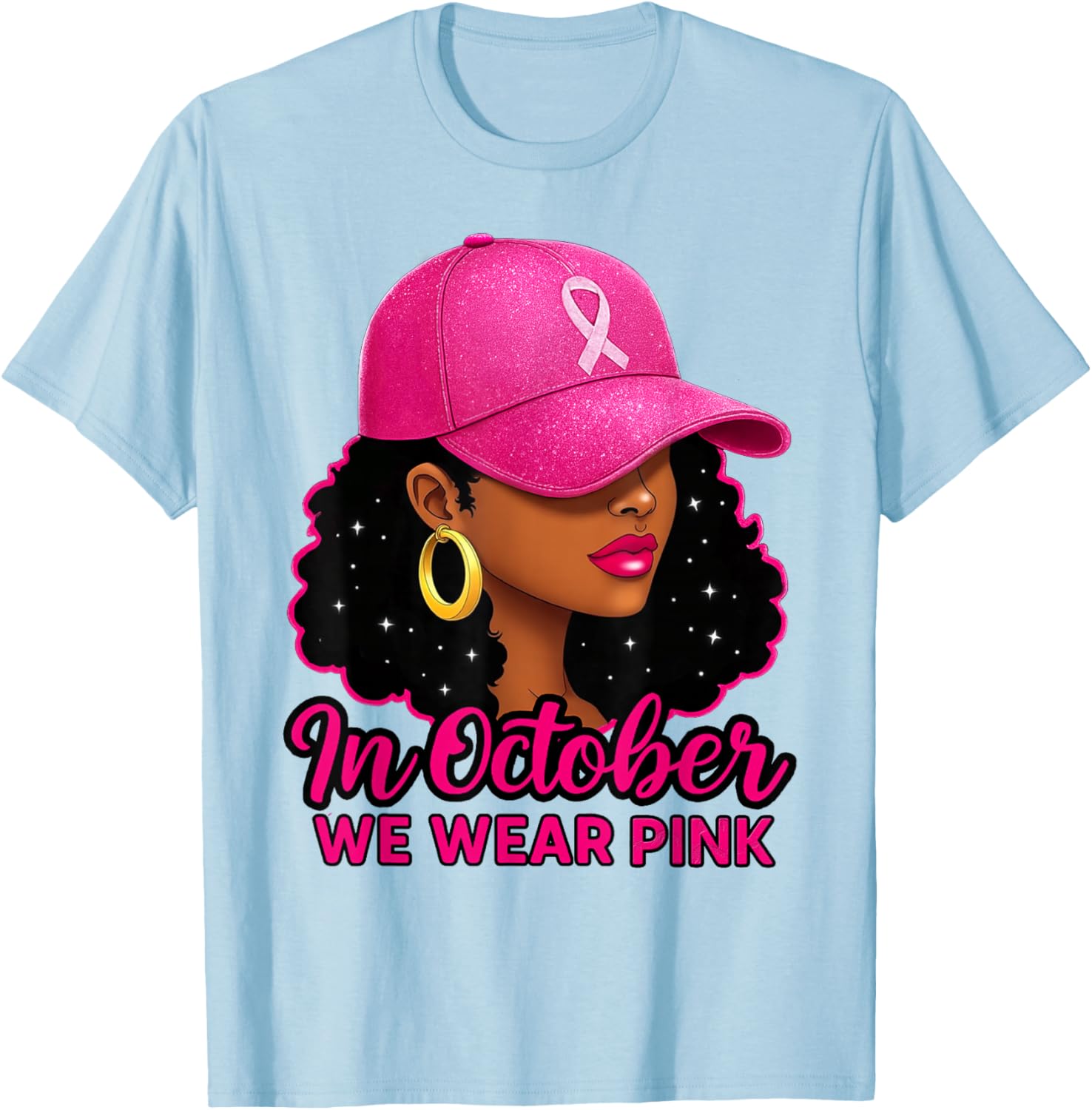 in October We Wear Pink Black Women Breast Cancer Awareness T-Shirt