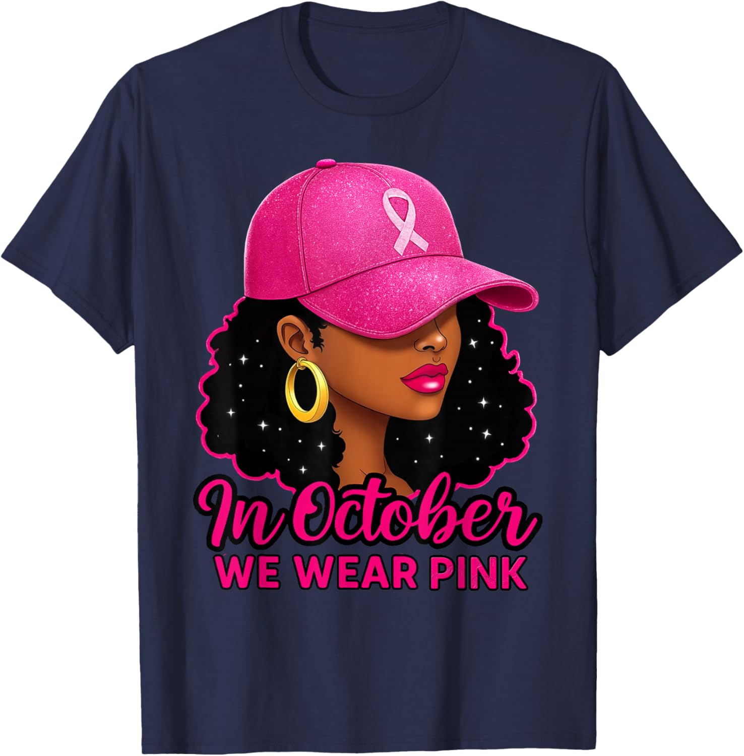 in October We Wear Pink Black Women Breast Cancer Awareness T-Shirt