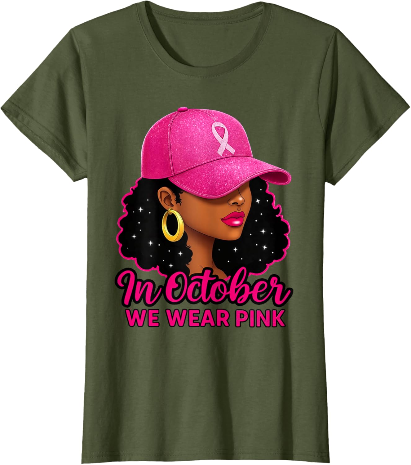 in October We Wear Pink Black Women Breast Cancer Awareness T-Shirt