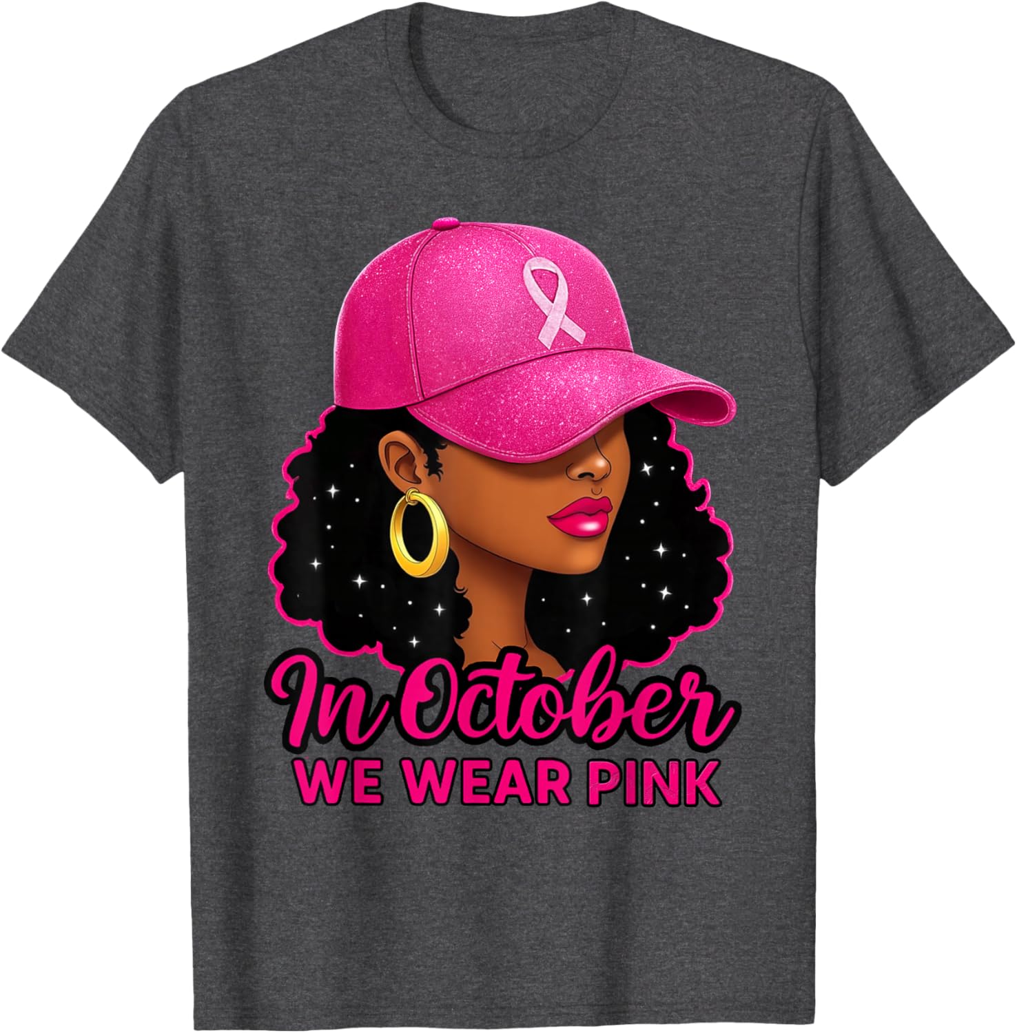 in October We Wear Pink Black Women Breast Cancer Awareness T-Shirt