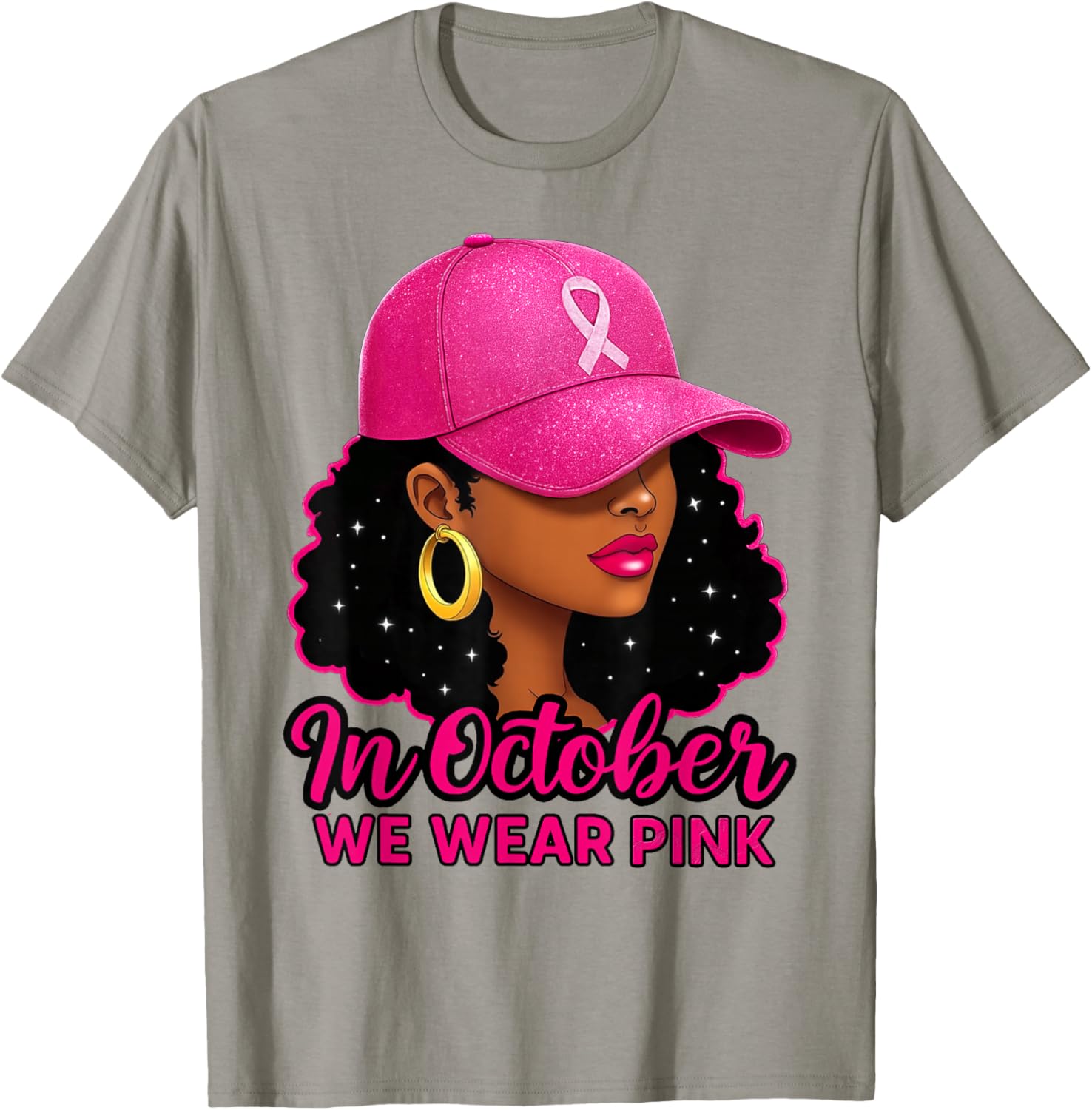 in October We Wear Pink Black Women Breast Cancer Awareness T-Shirt