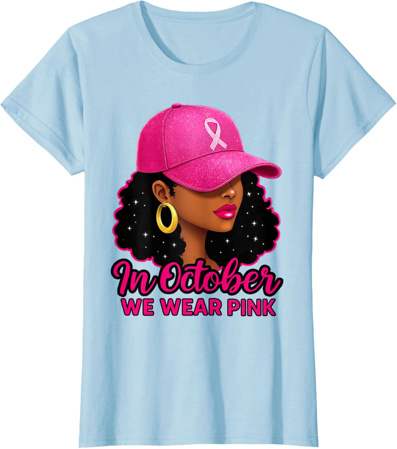 in October We Wear Pink Black Women Breast Cancer Awareness T-Shirt