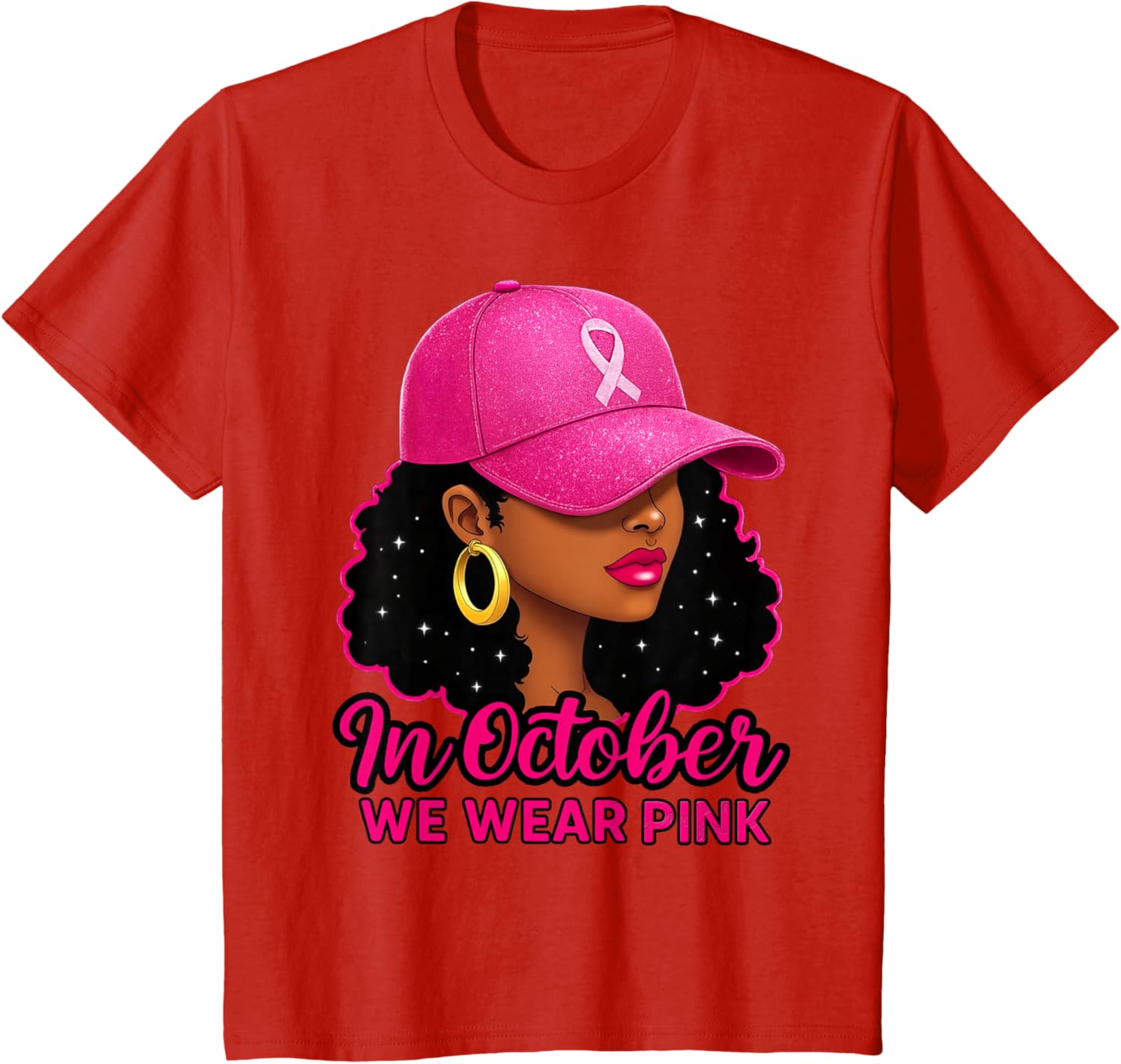 in October We Wear Pink Black Women Breast Cancer Awareness T-Shirt