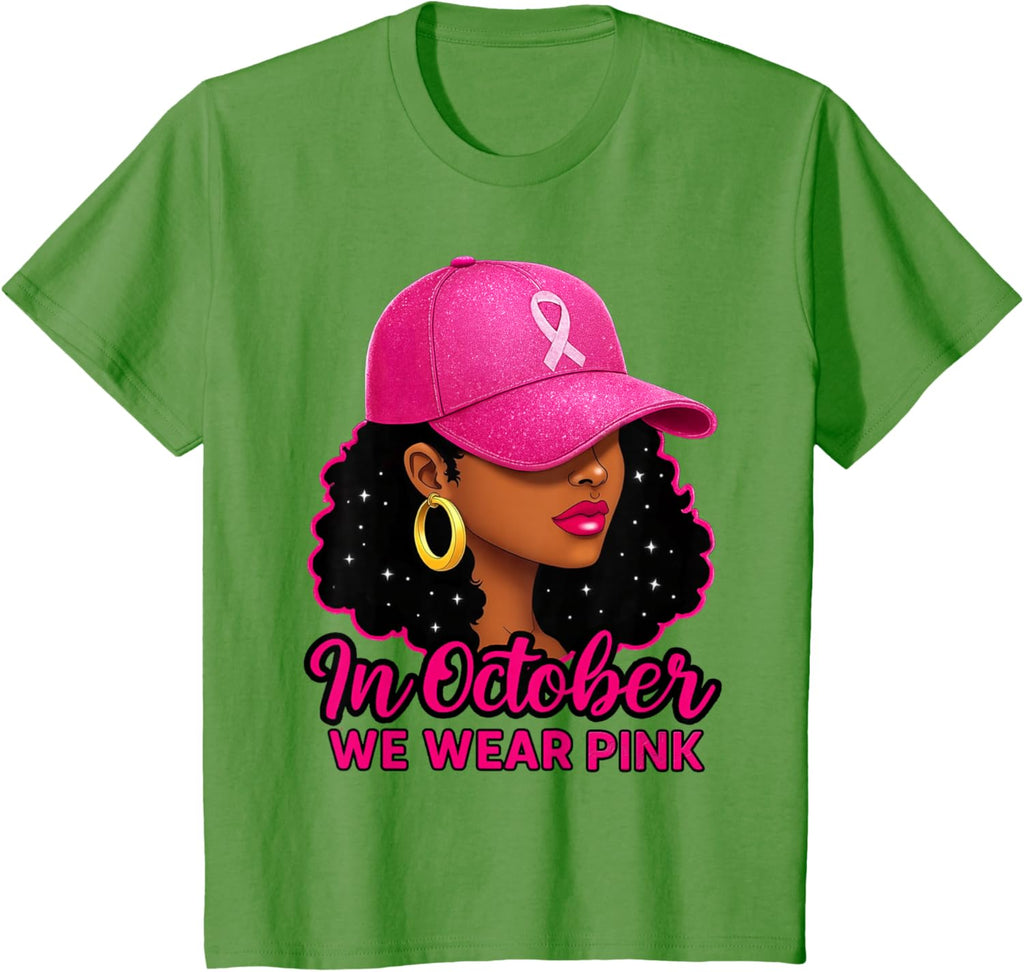 in October We Wear Pink Black Women Breast Cancer Awareness T-Shirt