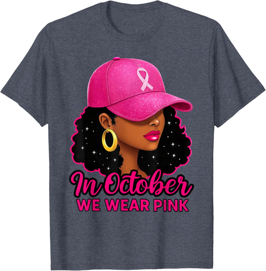 in October We Wear Pink Black Women Breast Cancer Awareness T-Shirt