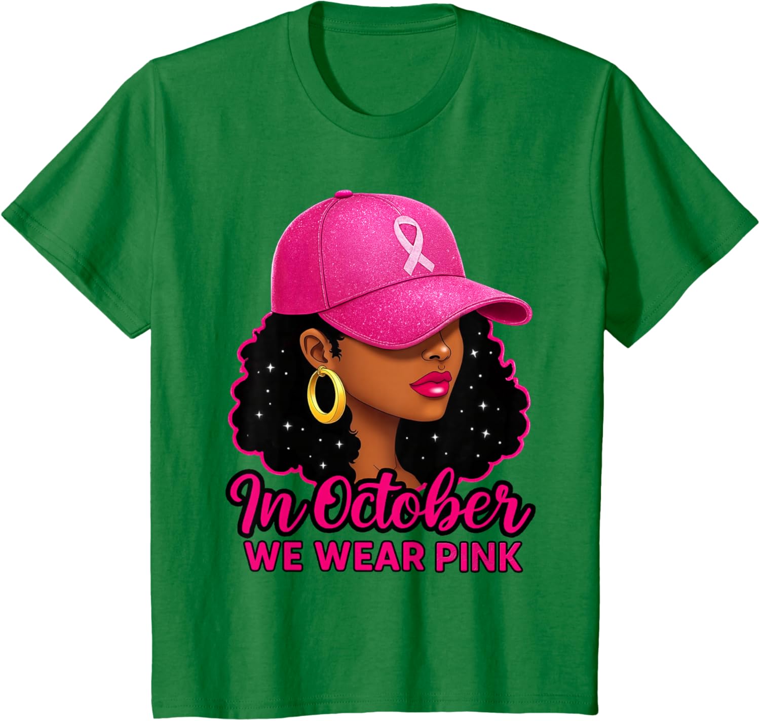 in October We Wear Pink Black Women Breast Cancer Awareness T-Shirt