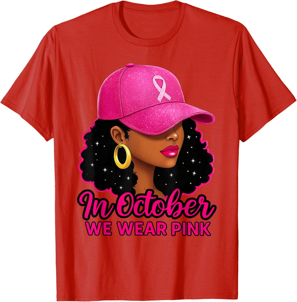 in October We Wear Pink Black Women Breast Cancer Awareness T-Shirt