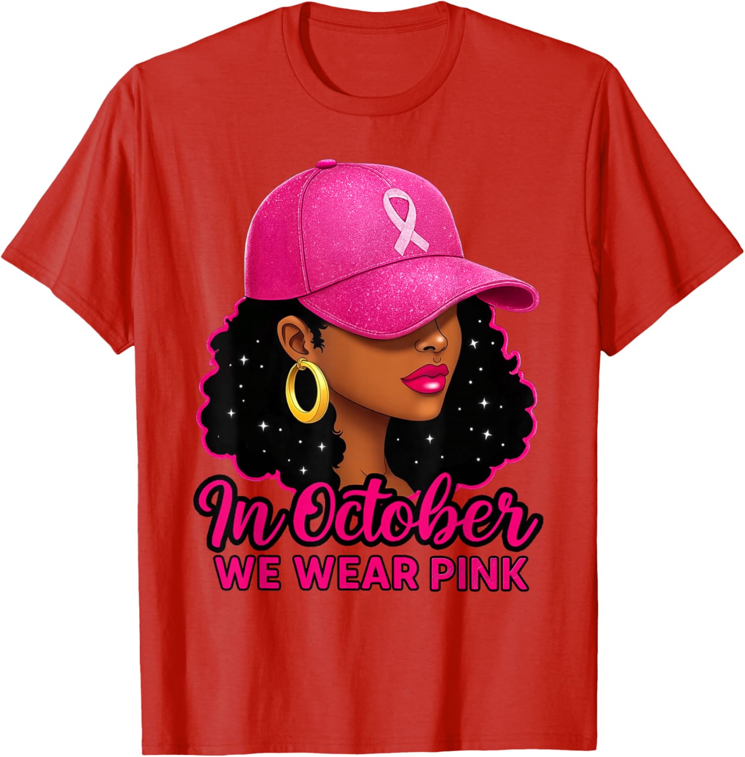 in October We Wear Pink Black Women Breast Cancer Awareness T-Shirt