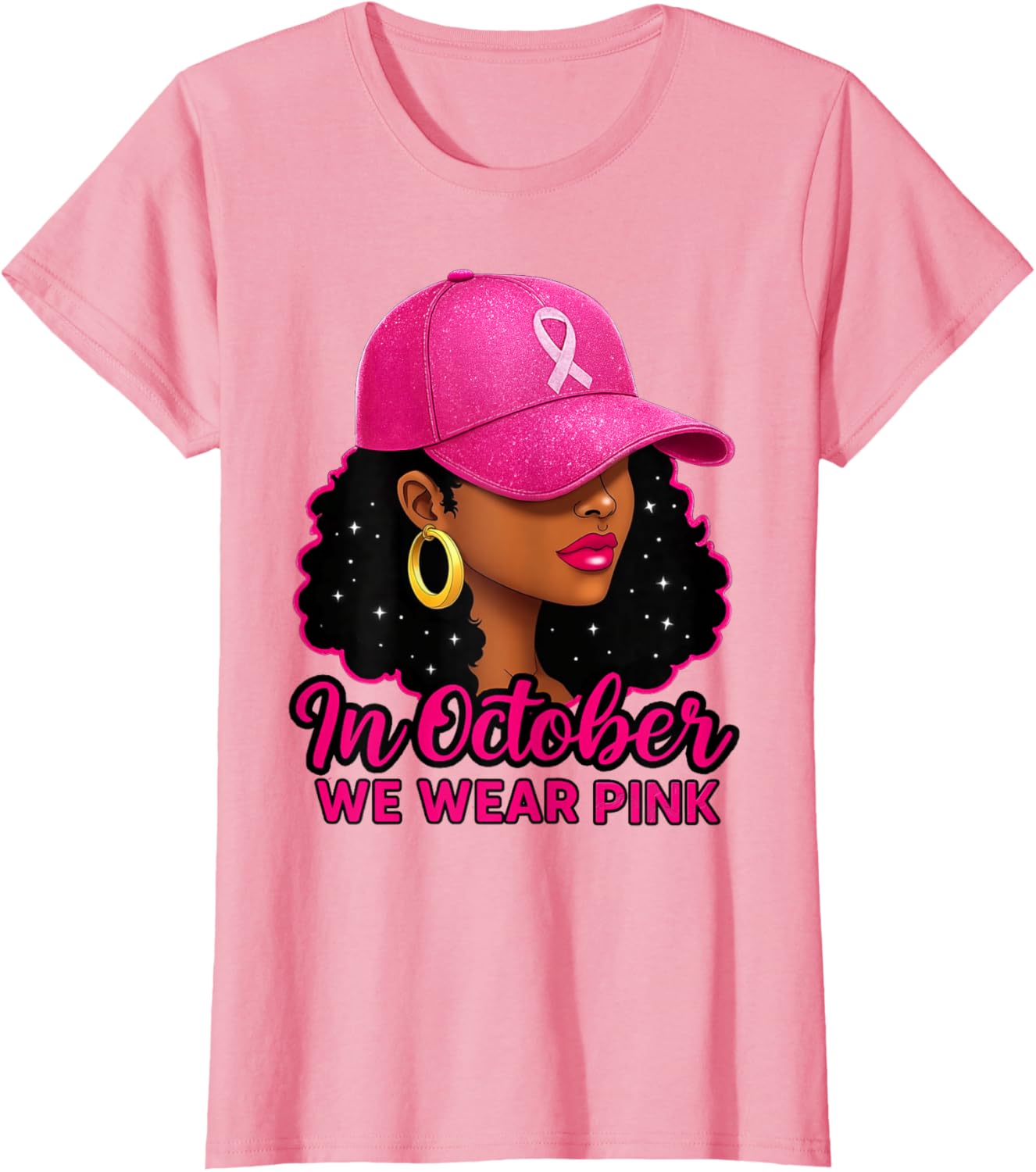 in October We Wear Pink Black Women Breast Cancer Awareness T-Shirt