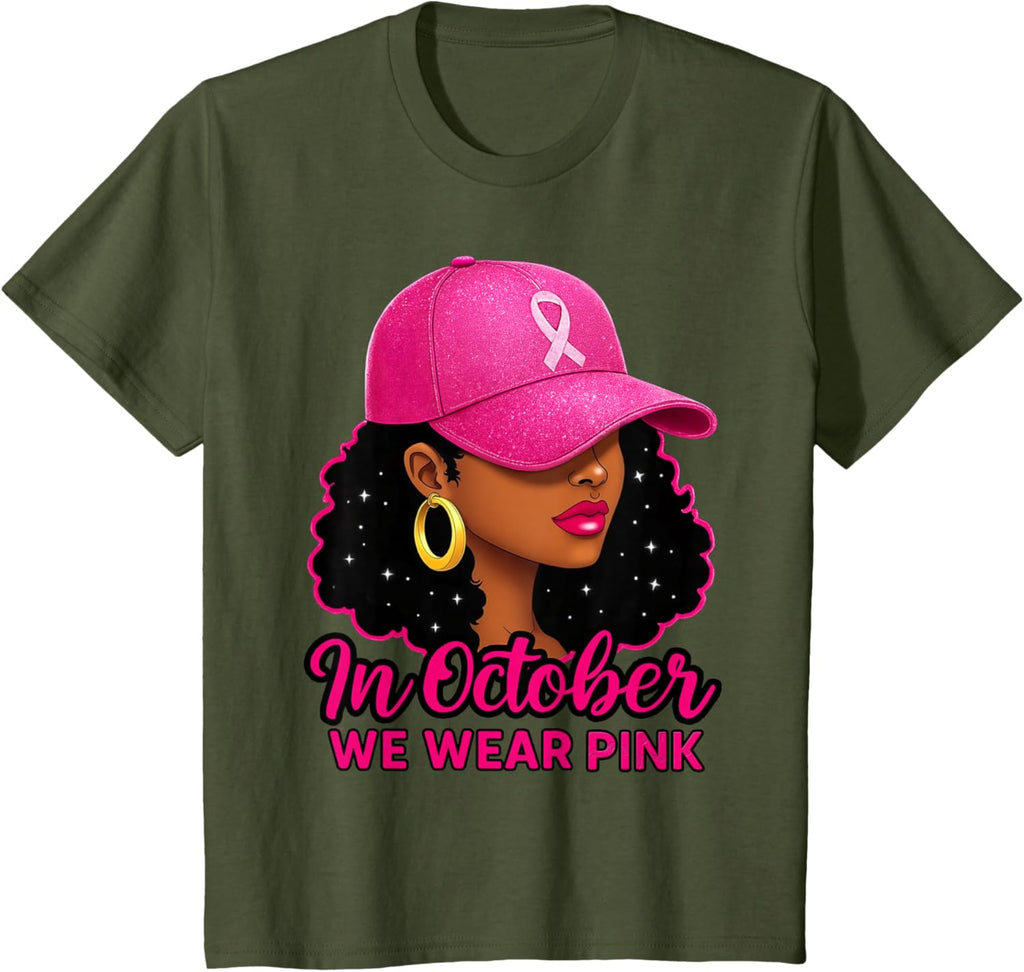 in October We Wear Pink Black Women Breast Cancer Awareness T-Shirt