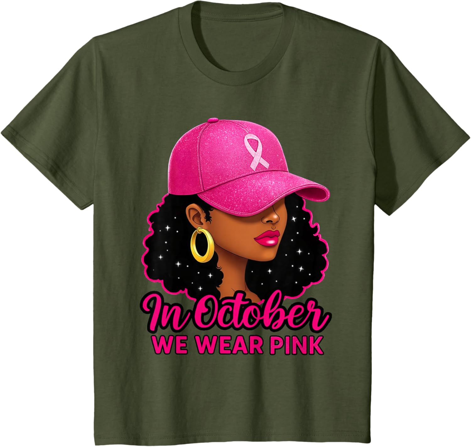 in October We Wear Pink Black Women Breast Cancer Awareness T-Shirt