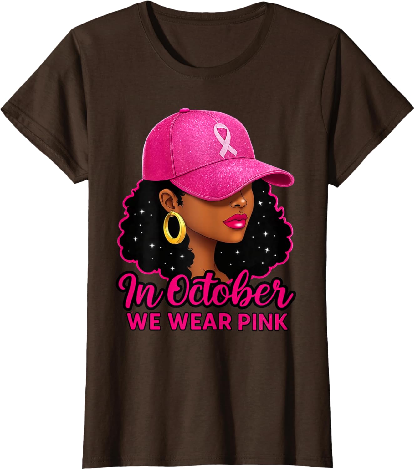 in October We Wear Pink Black Women Breast Cancer Awareness T-Shirt