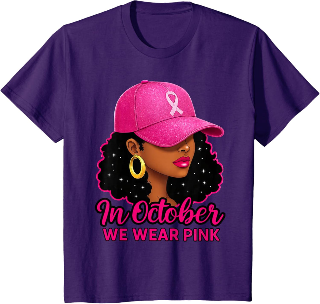 in October We Wear Pink Black Women Breast Cancer Awareness T-Shirt