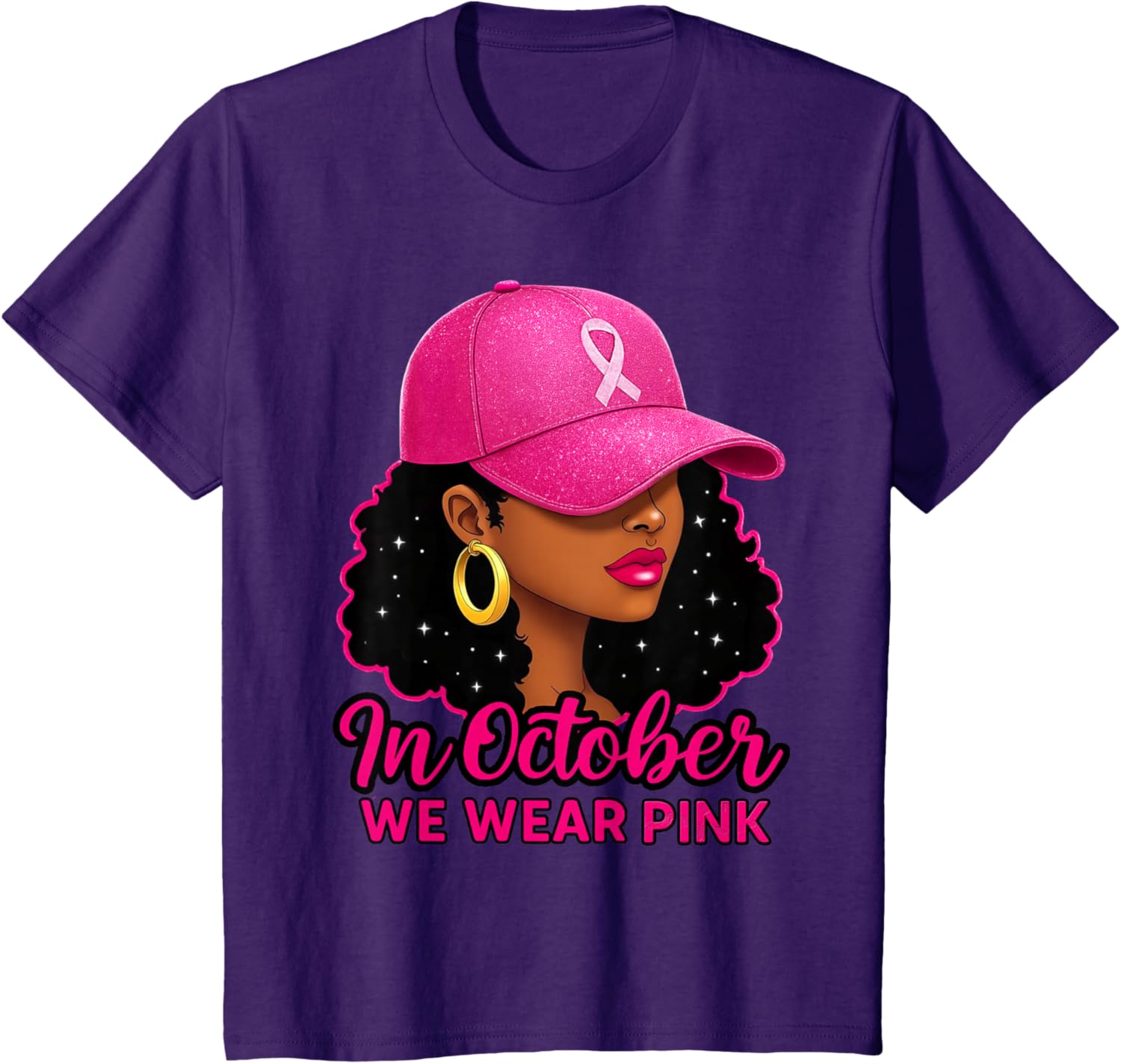 in October We Wear Pink Black Women Breast Cancer Awareness T-Shirt