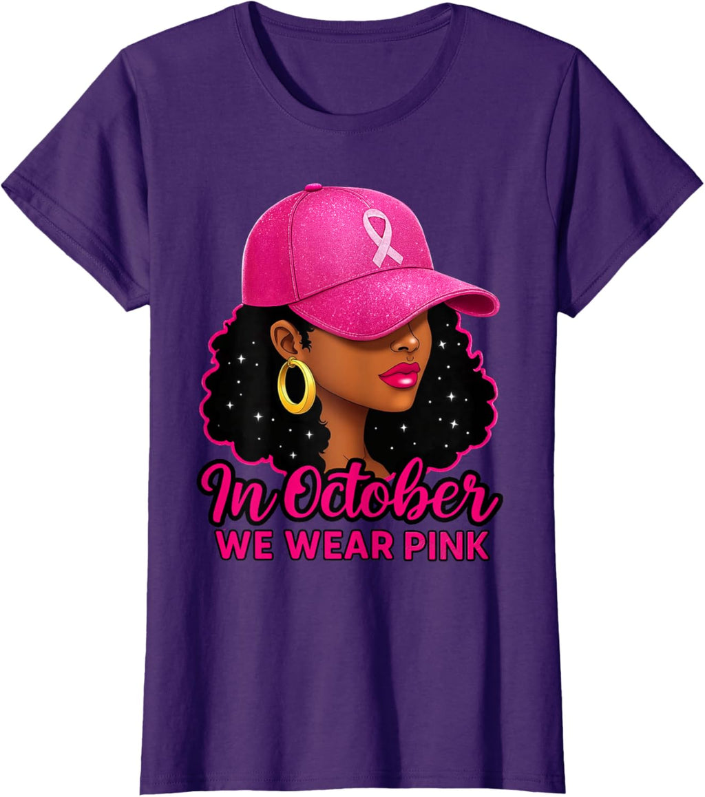 in October We Wear Pink Black Women Breast Cancer Awareness T-Shirt