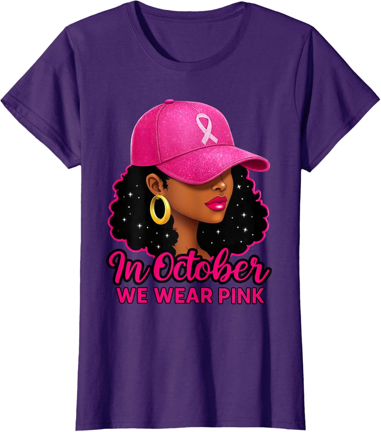 in October We Wear Pink Black Women Breast Cancer Awareness T-Shirt