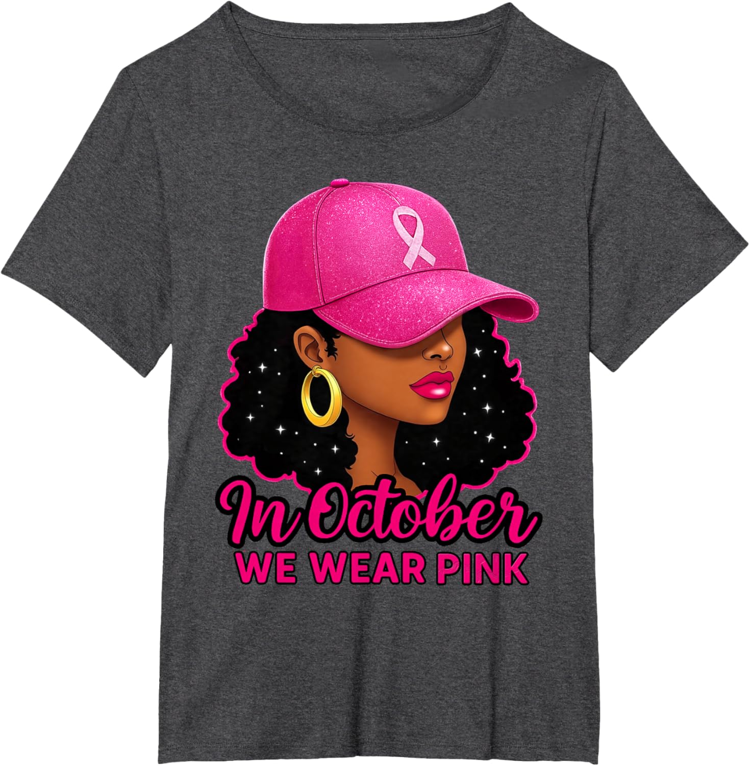 in October We Wear Pink Black Women Breast Cancer Awareness T-Shirt