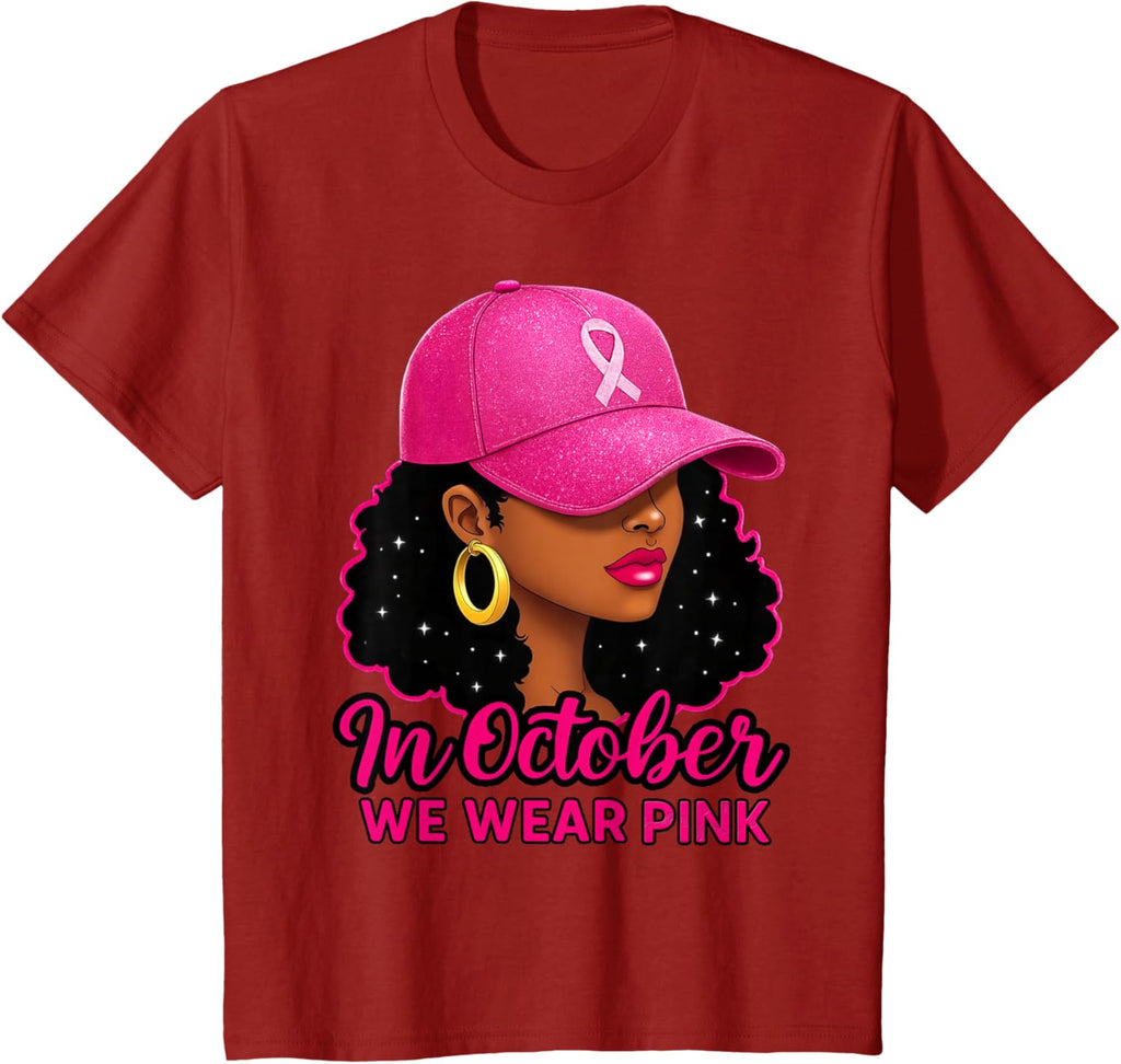 in October We Wear Pink Black Women Breast Cancer Awareness T-Shirt