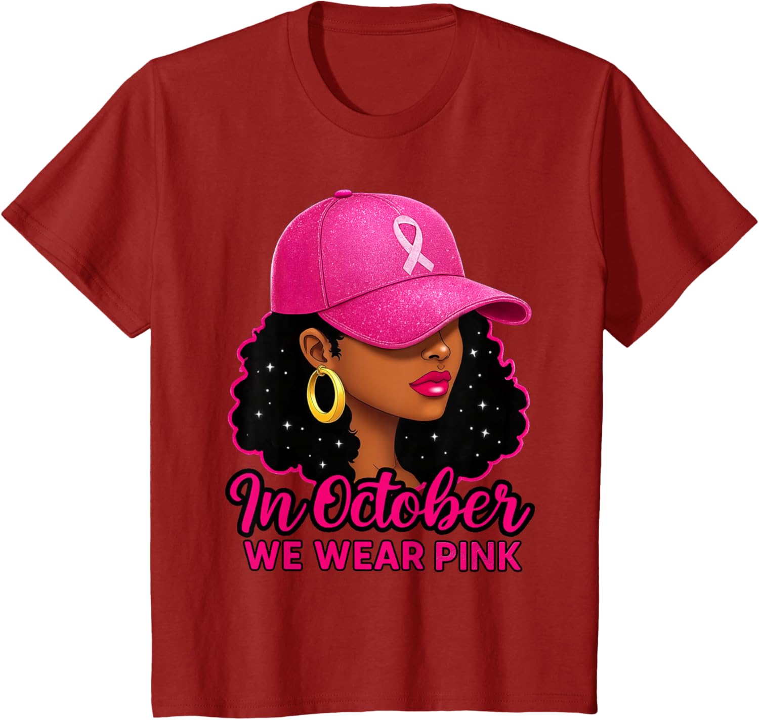 in October We Wear Pink Black Women Breast Cancer Awareness T-Shirt