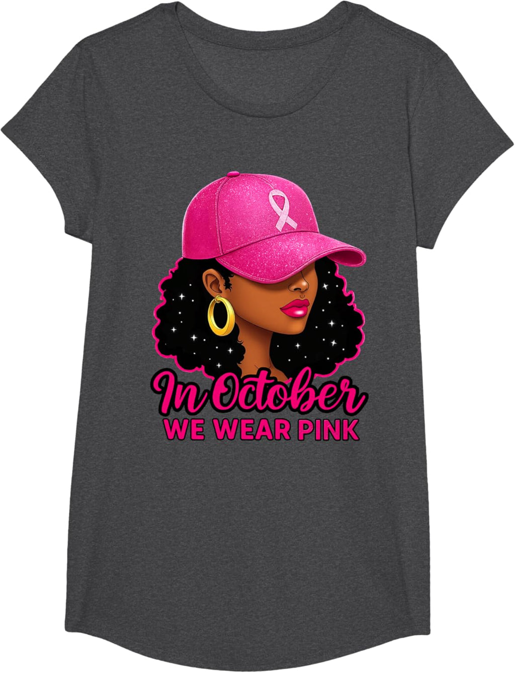 in October We Wear Pink Black Women Breast Cancer Awareness T-Shirt