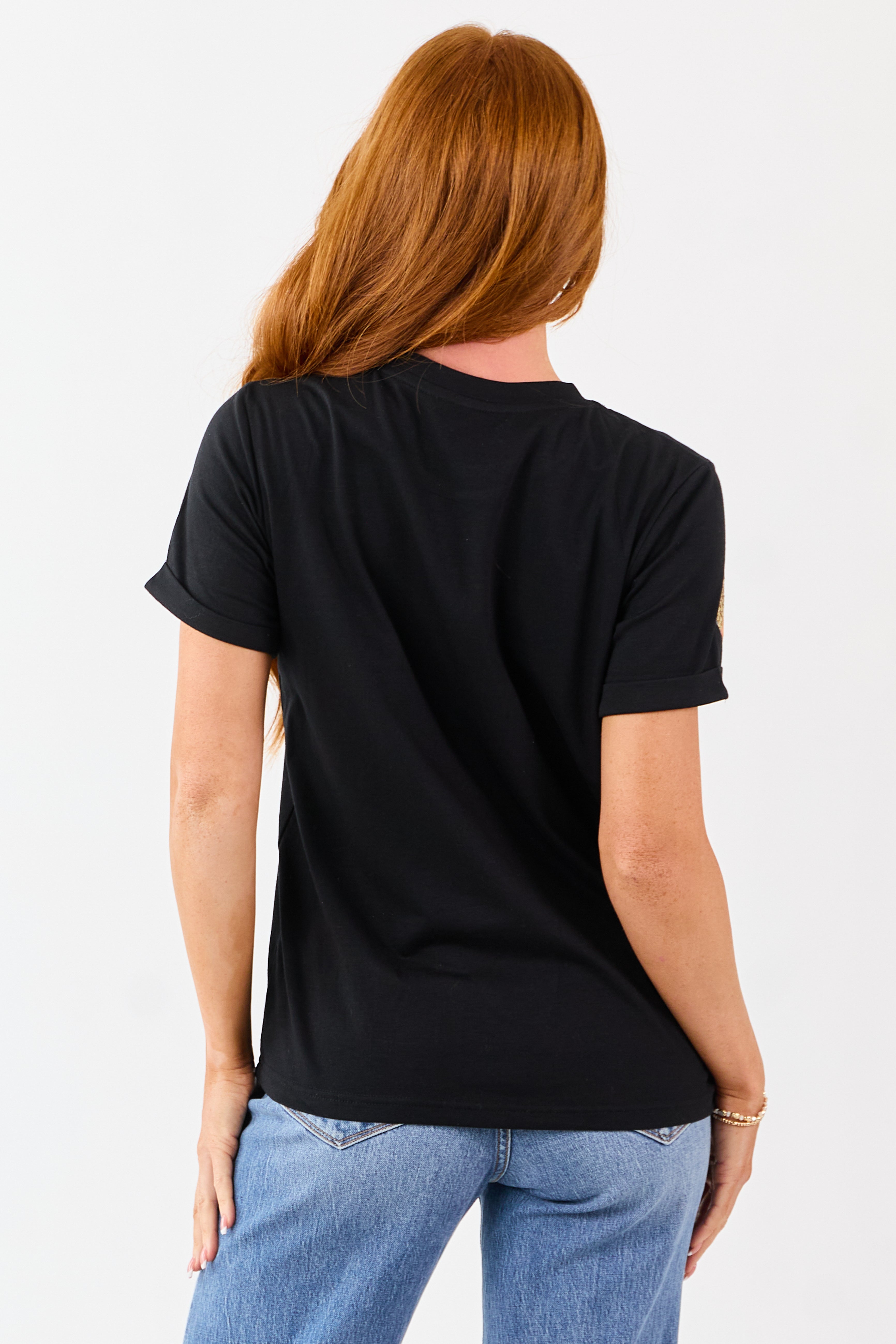 Black Candy Corn Sequin Patch Short Sleeve Tee