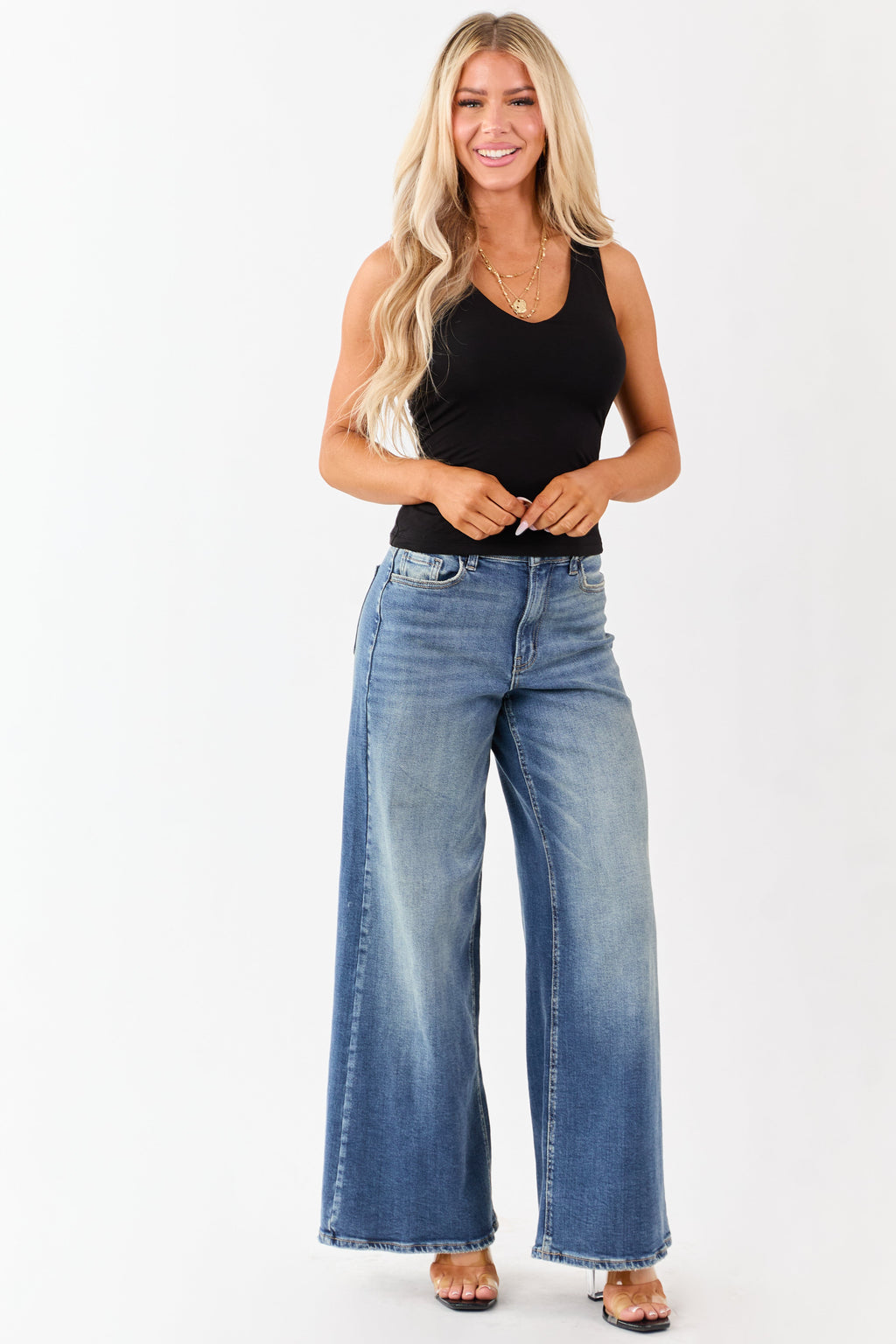 Black Double Layer Knit V-Neck Tank Top