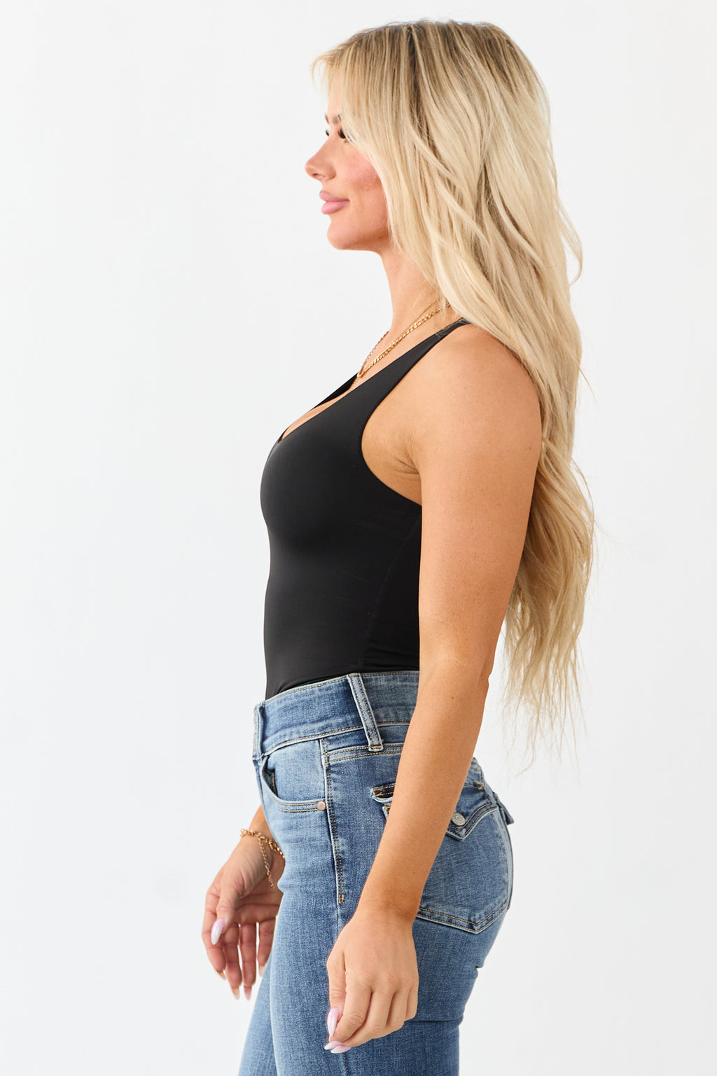 Black Double Layered Scoop Neck Tank Bodysuit