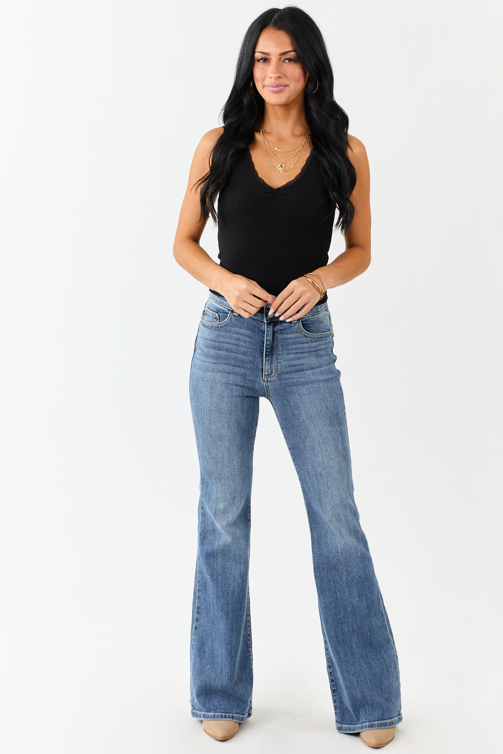 Black Lace Trim Cropped Rib Knit Tank Top