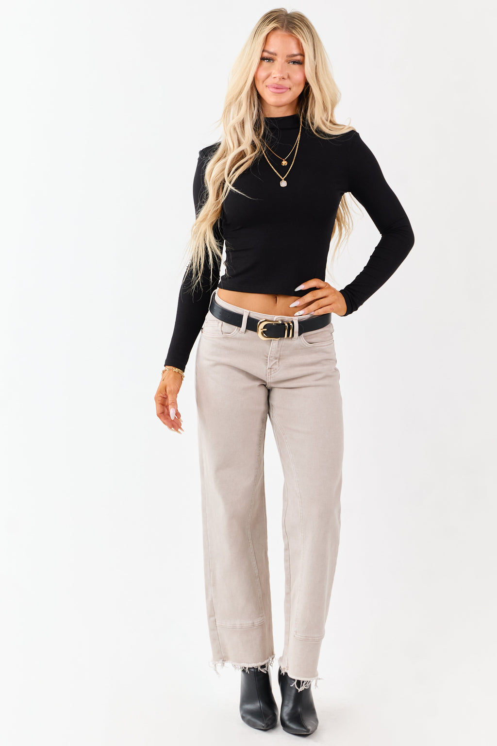 Black Mock Neck Long Sleeve Fitted Knit Top