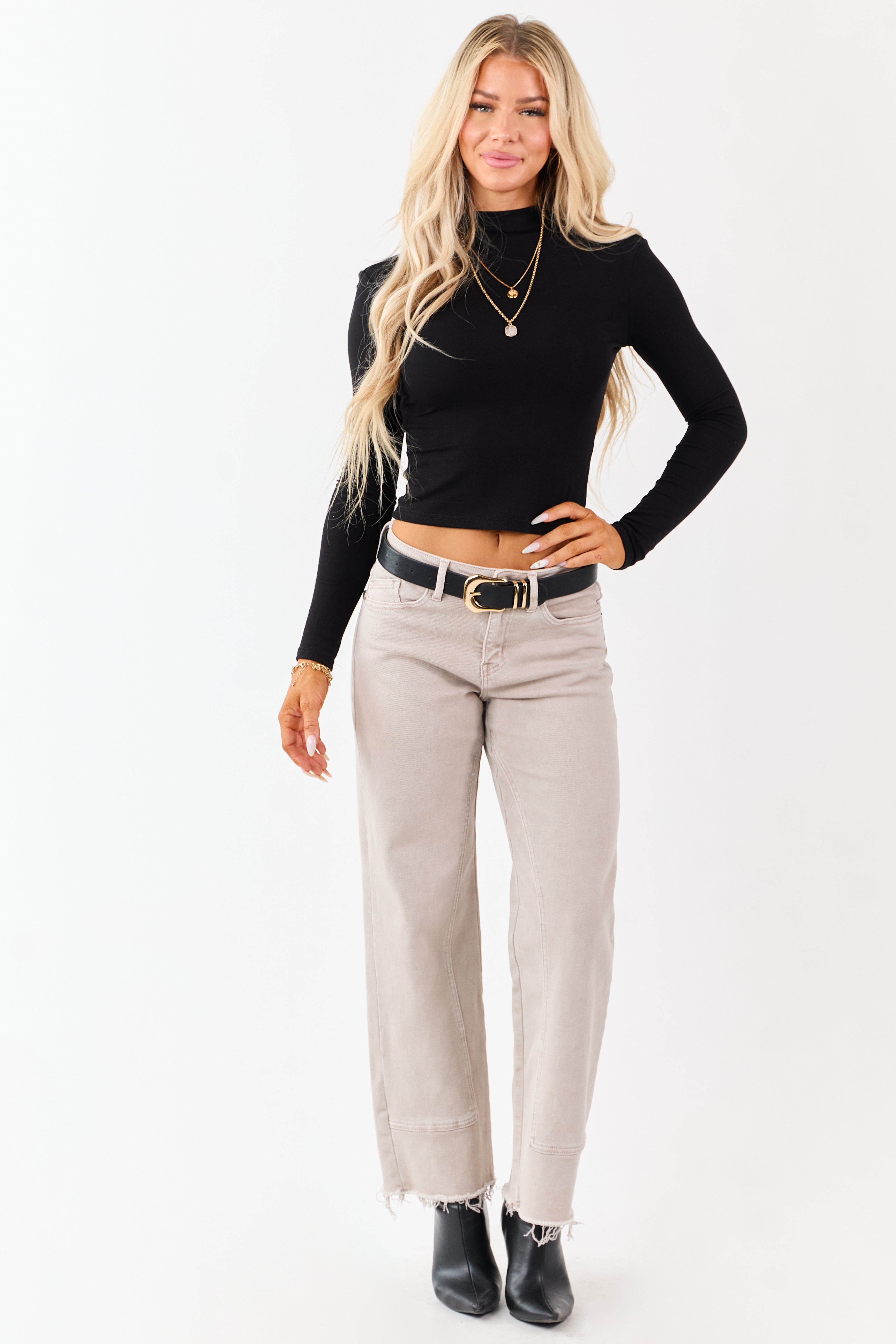 Black Mock Neck Long Sleeve Fitted Knit Top