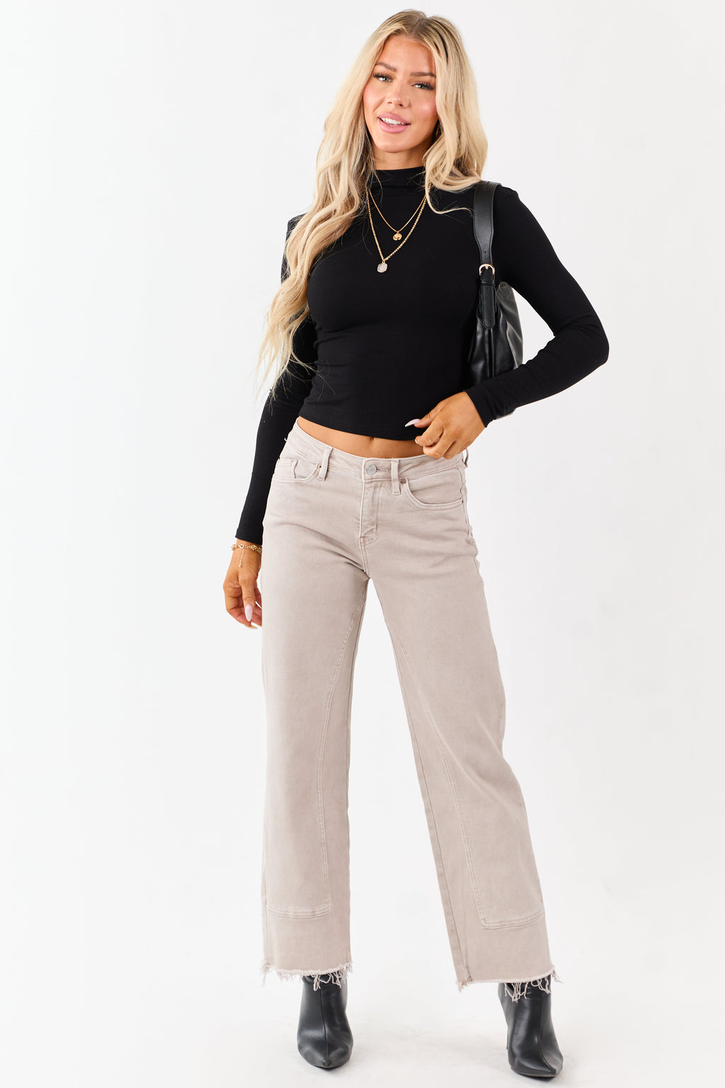 Black Mock Neck Long Sleeve Fitted Knit Top