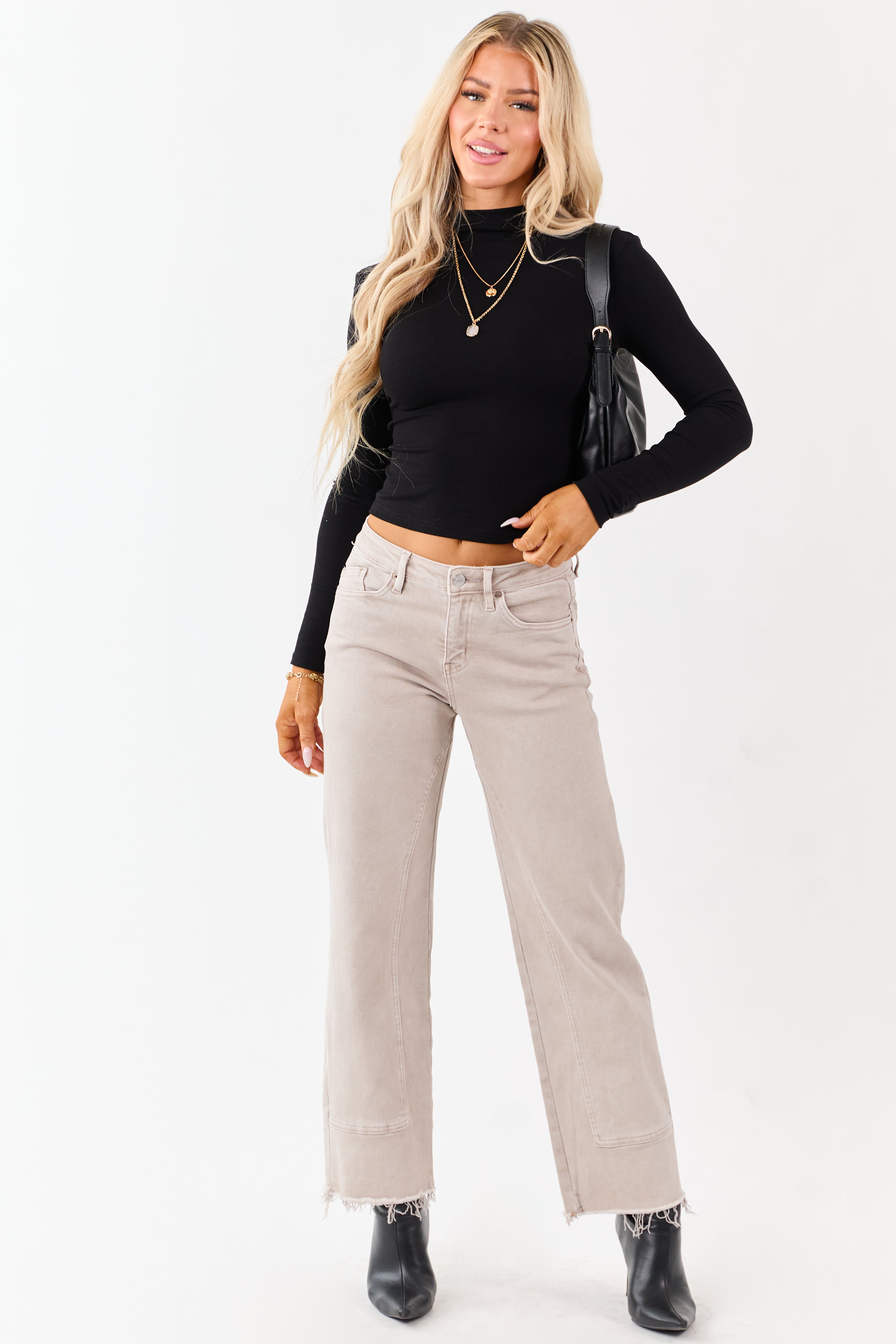 Black Mock Neck Long Sleeve Fitted Knit Top