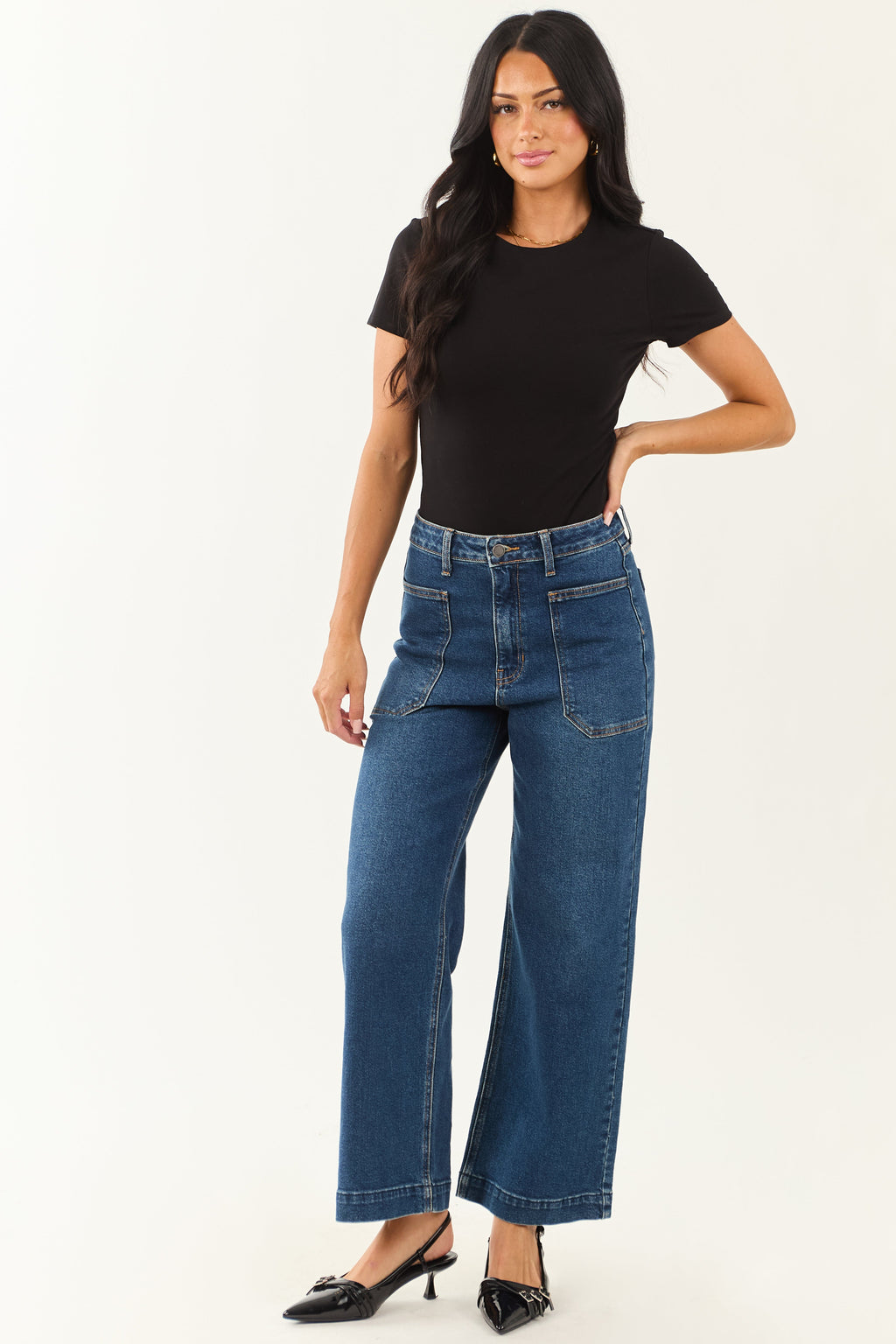 Black Short Sleeve Round Neck Knit Bodysuit