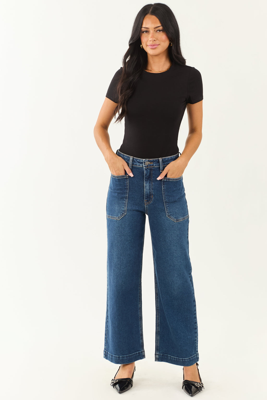 Black Short Sleeve Round Neck Knit Bodysuit