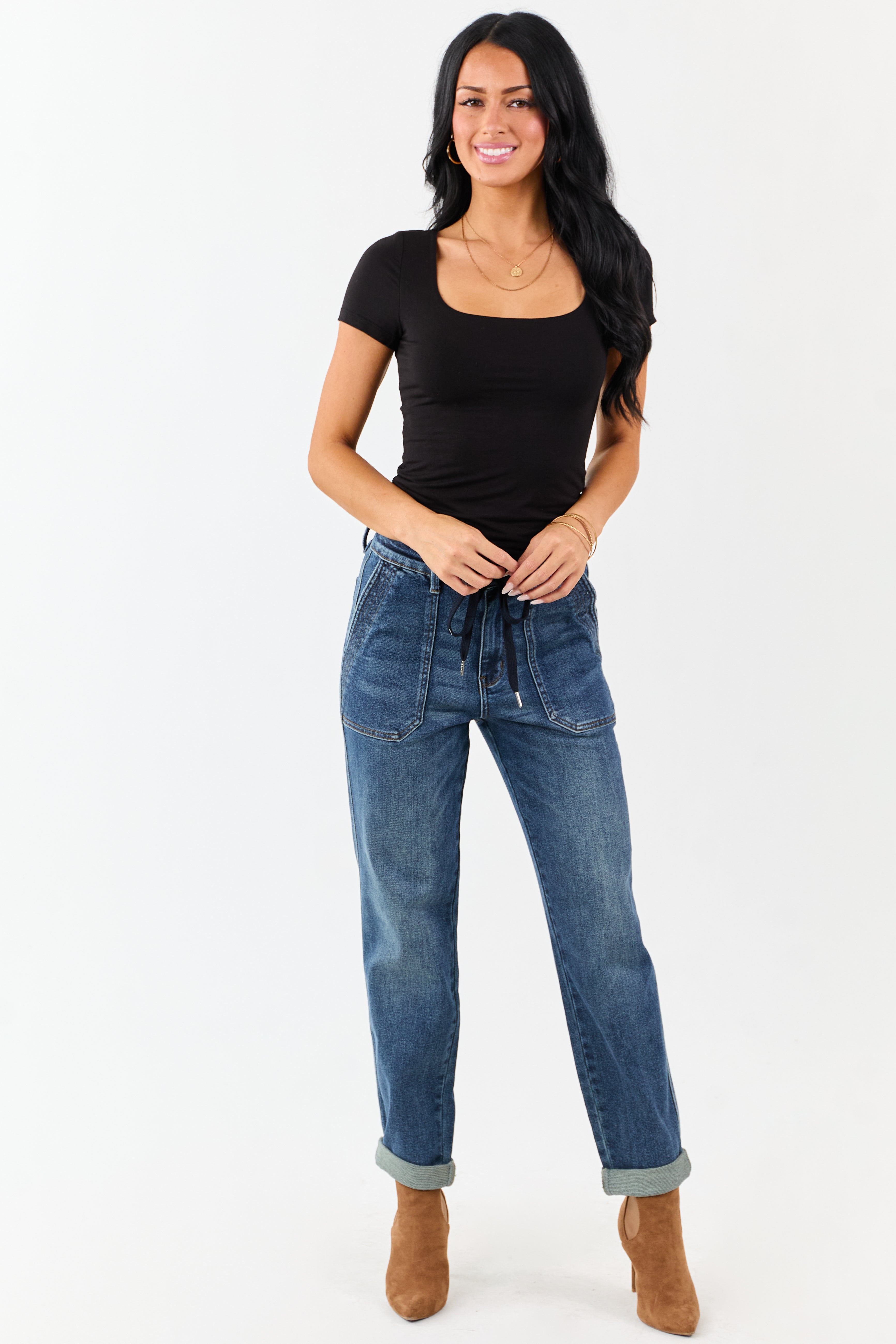 Black Soft Knit Double Layer Short Sleeve Fitted Top