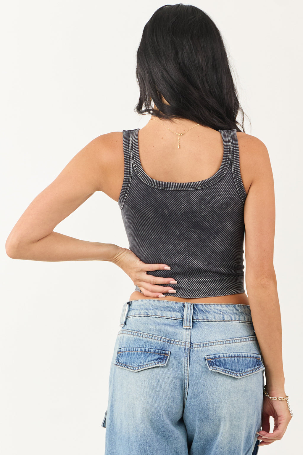 Black Stone Wash Cropped Knit Tank Top