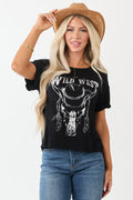 Black 'Wild West' Graphic Short Sleeve Cotton Top