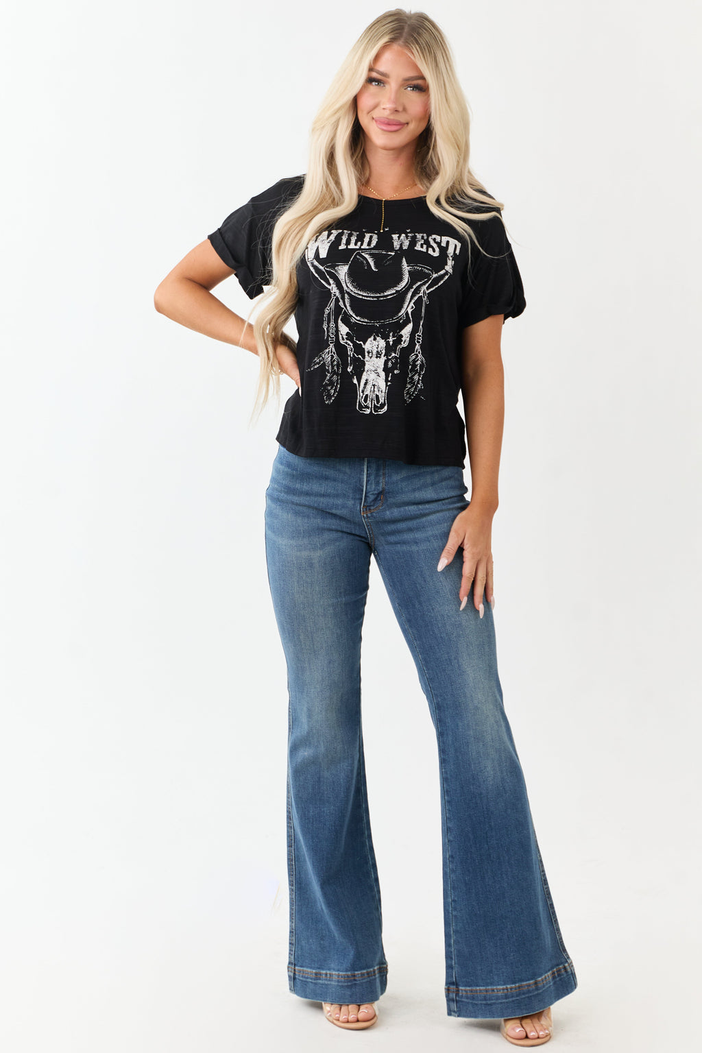 Black 'Wild West' Graphic Short Sleeve Cotton Top