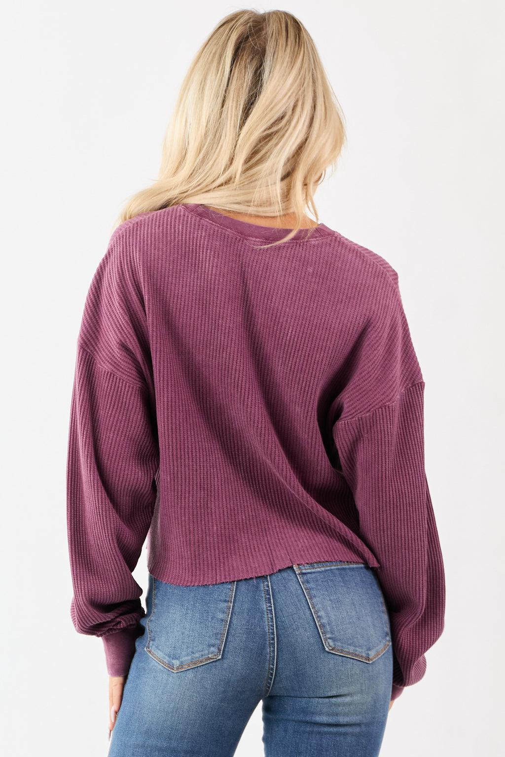 Boysenberry Waffle Knit Long Sleeve Cotton Top