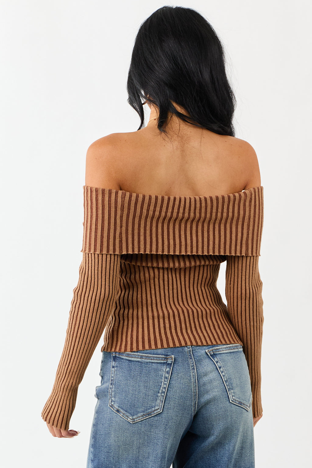 Brown Sugar Off the Shoulder Fitted Rib Knit Top