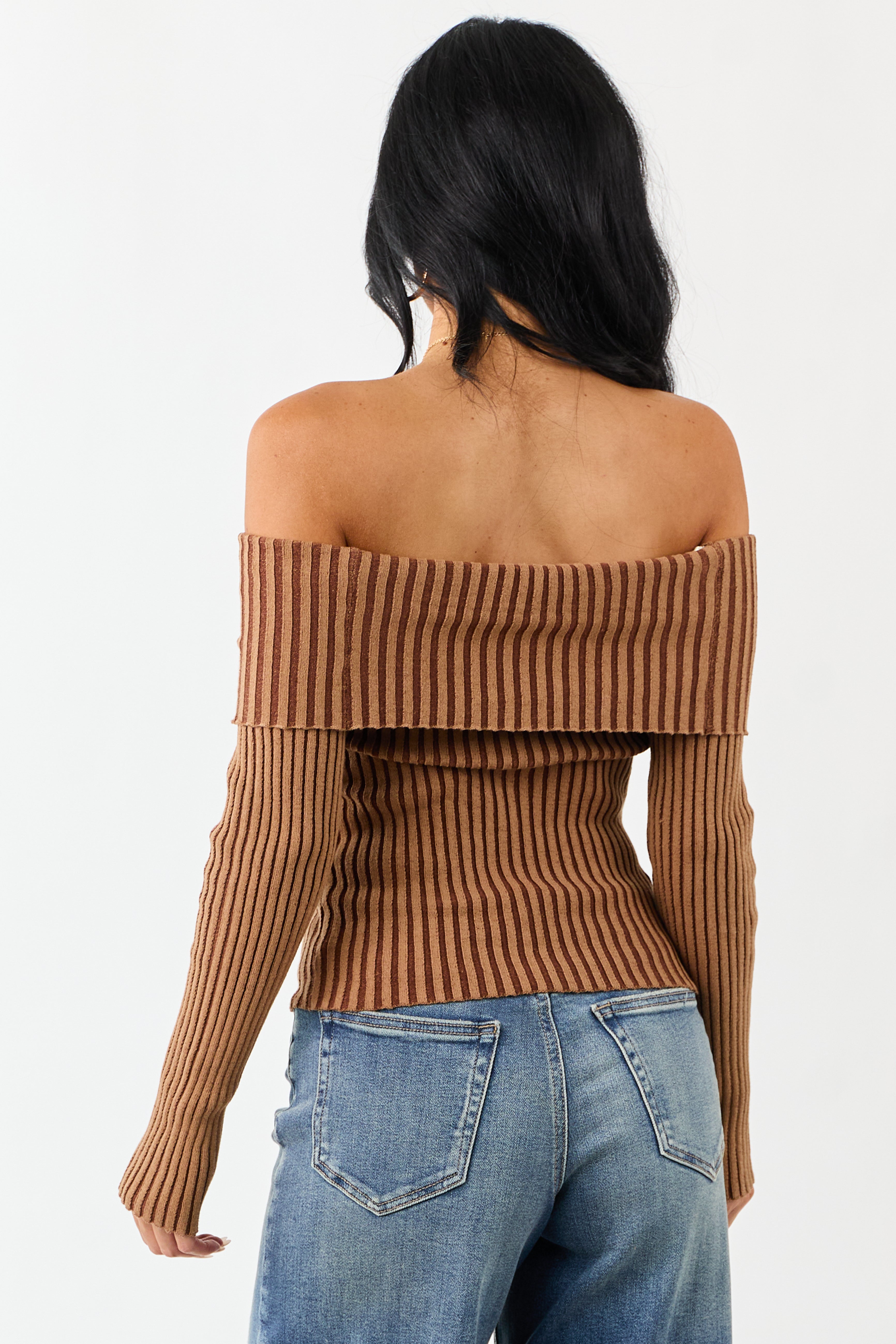Brown Sugar Off the Shoulder Fitted Rib Knit Top