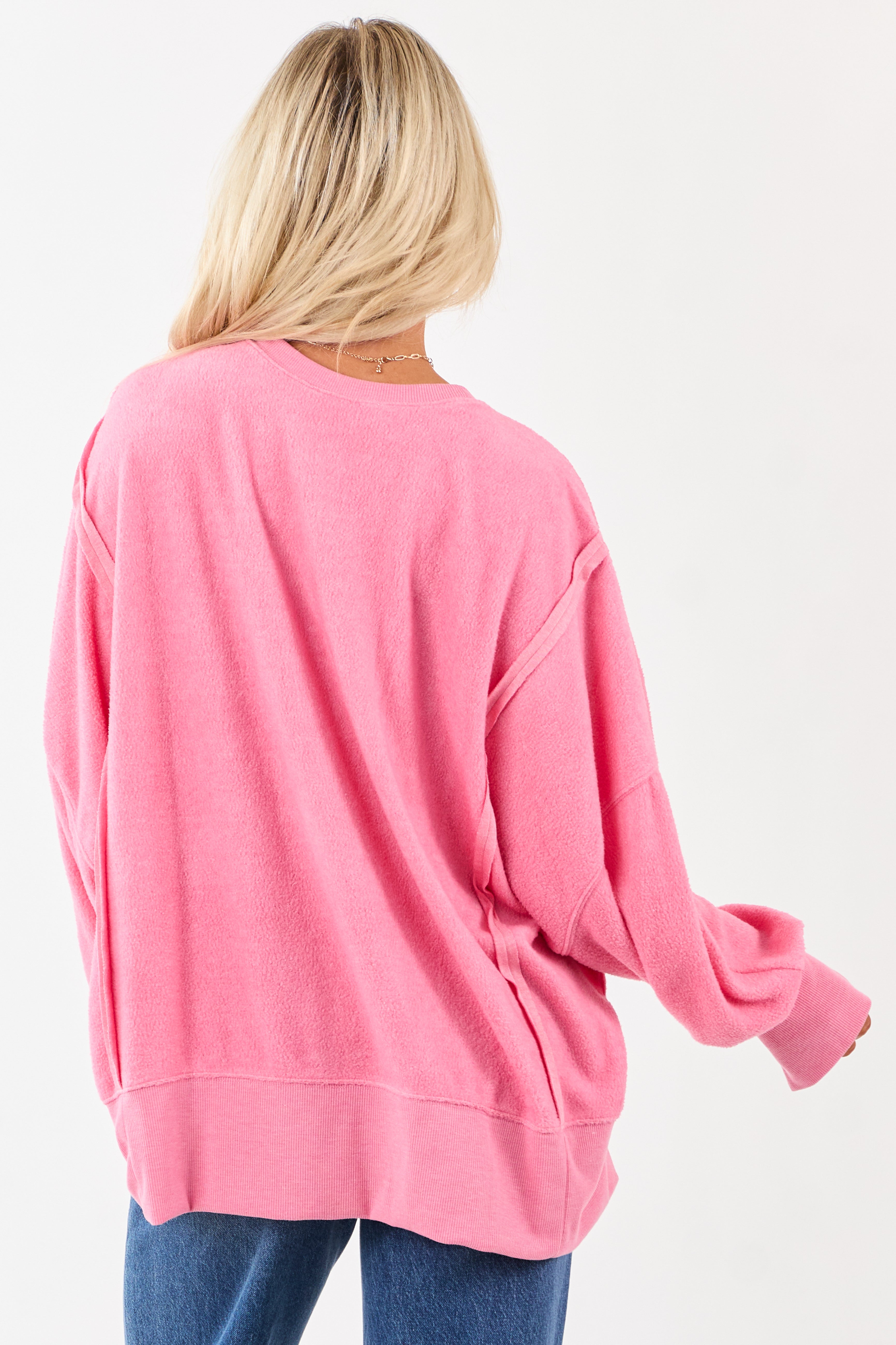 Bubblegum Crew Neck Relaxed Fleece Sweatshirt