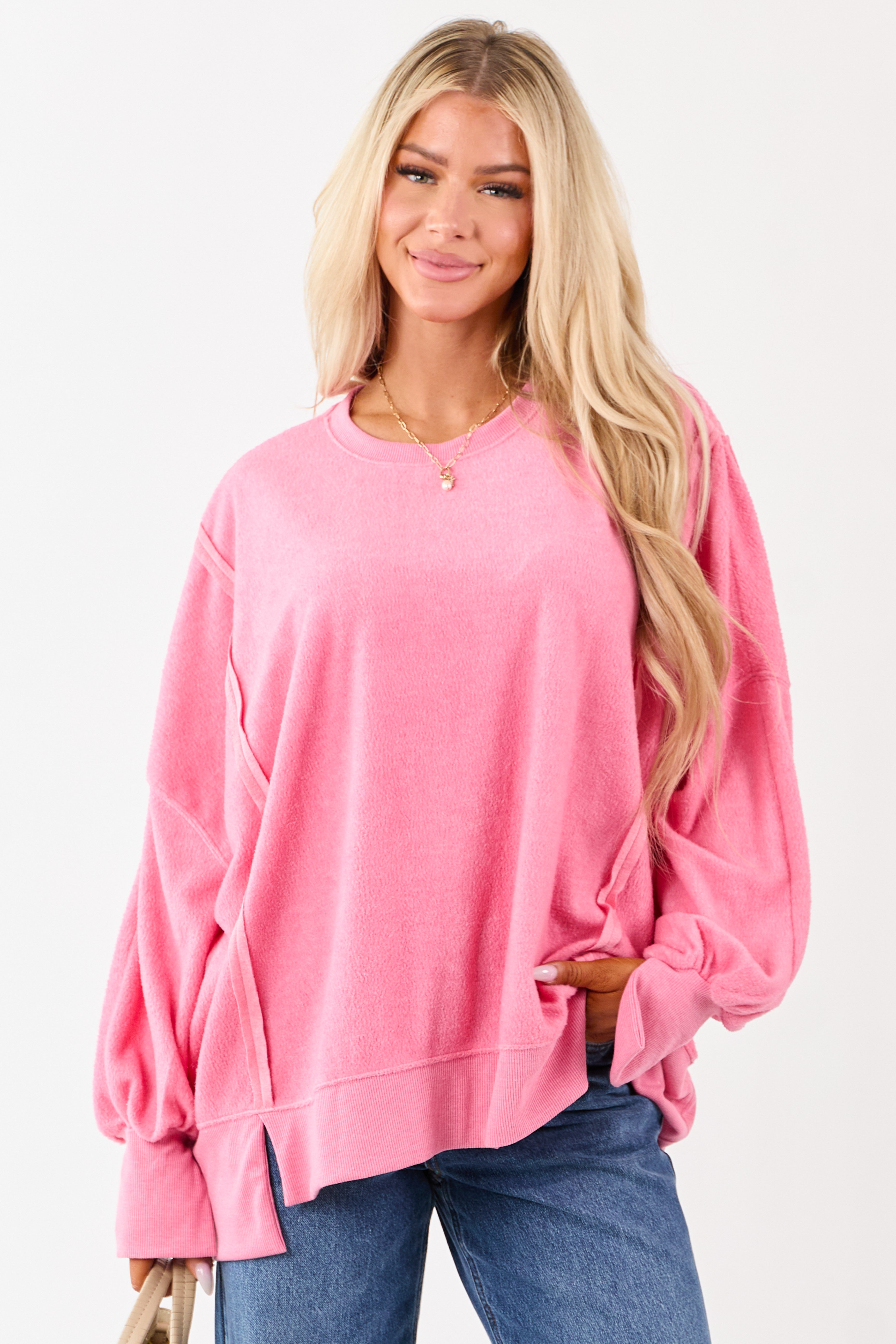 Bubblegum Crew Neck Relaxed Fleece Sweatshirt