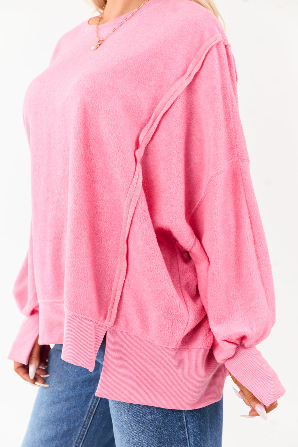 Bubblegum Crew Neck Relaxed Fleece Sweatshirt