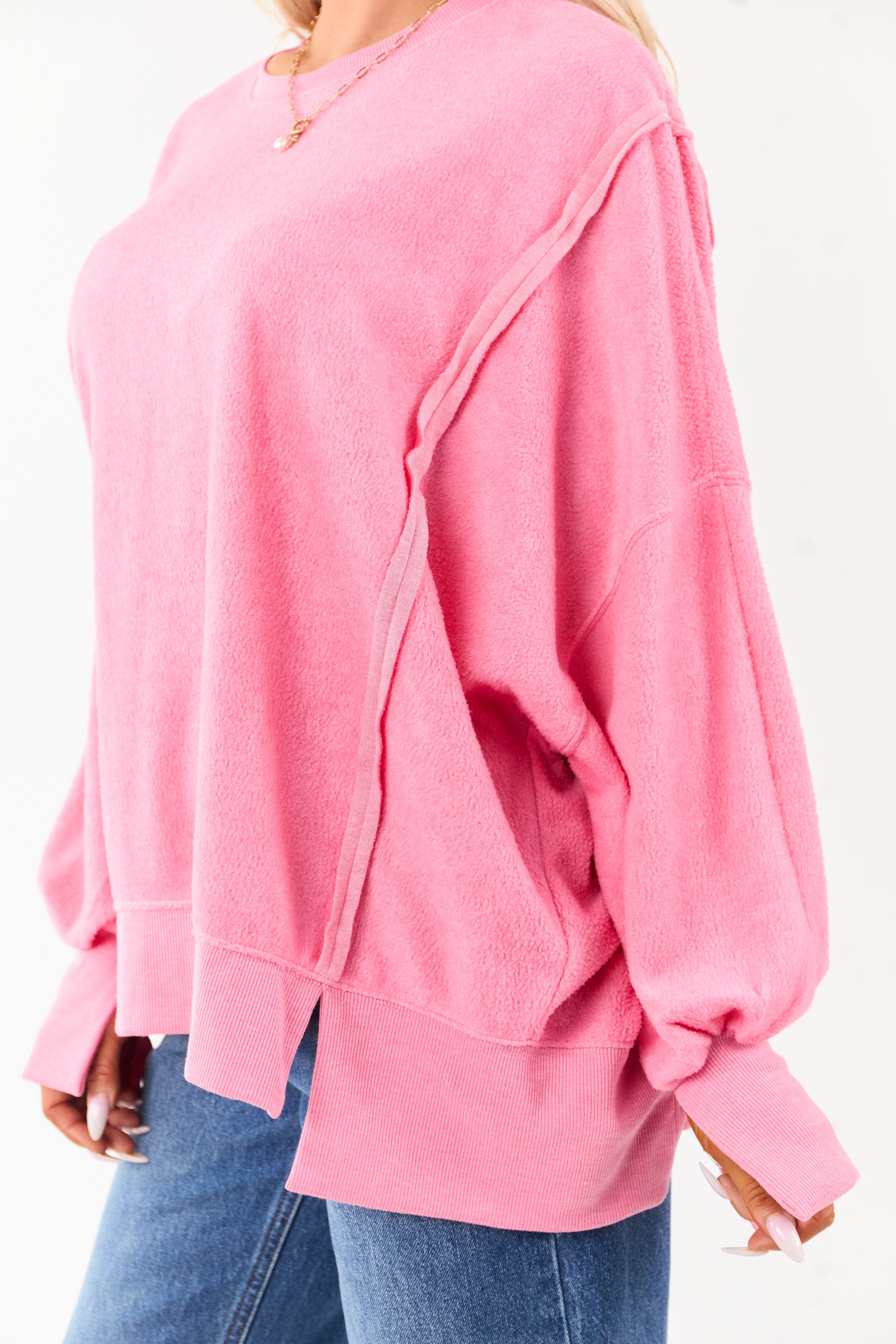 Bubblegum Crew Neck Relaxed Fleece Sweatshirt