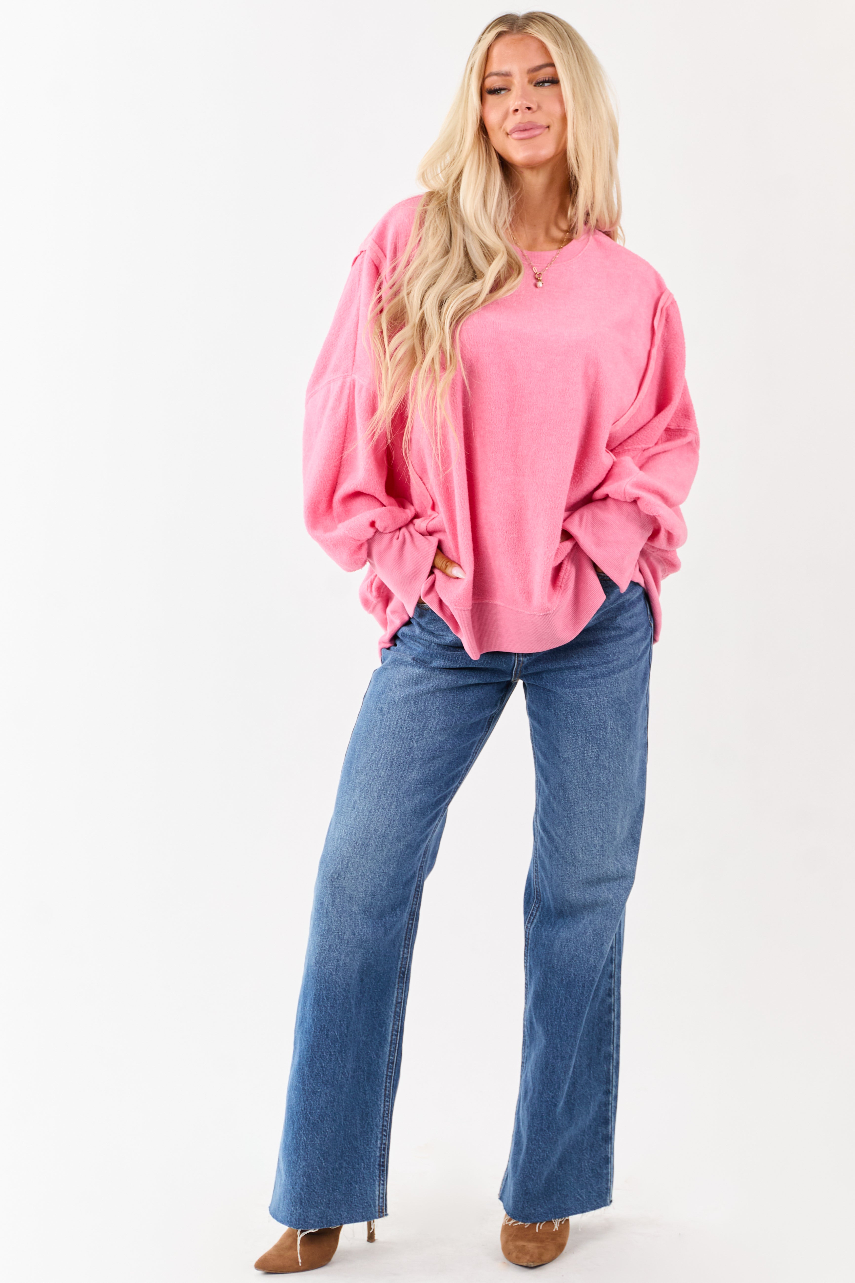 Bubblegum Crew Neck Relaxed Fleece Sweatshirt