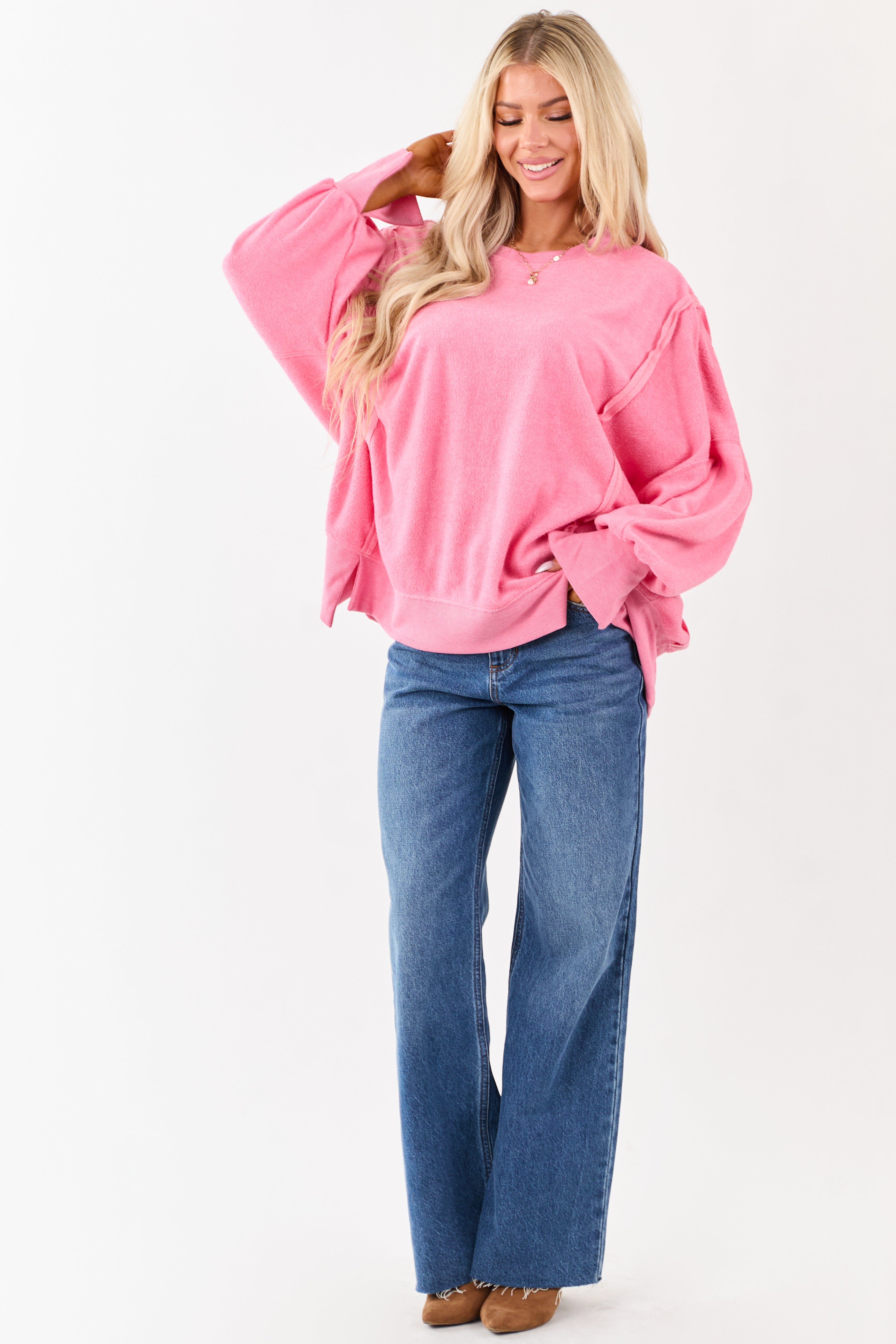 Bubblegum Crew Neck Relaxed Fleece Sweatshirt