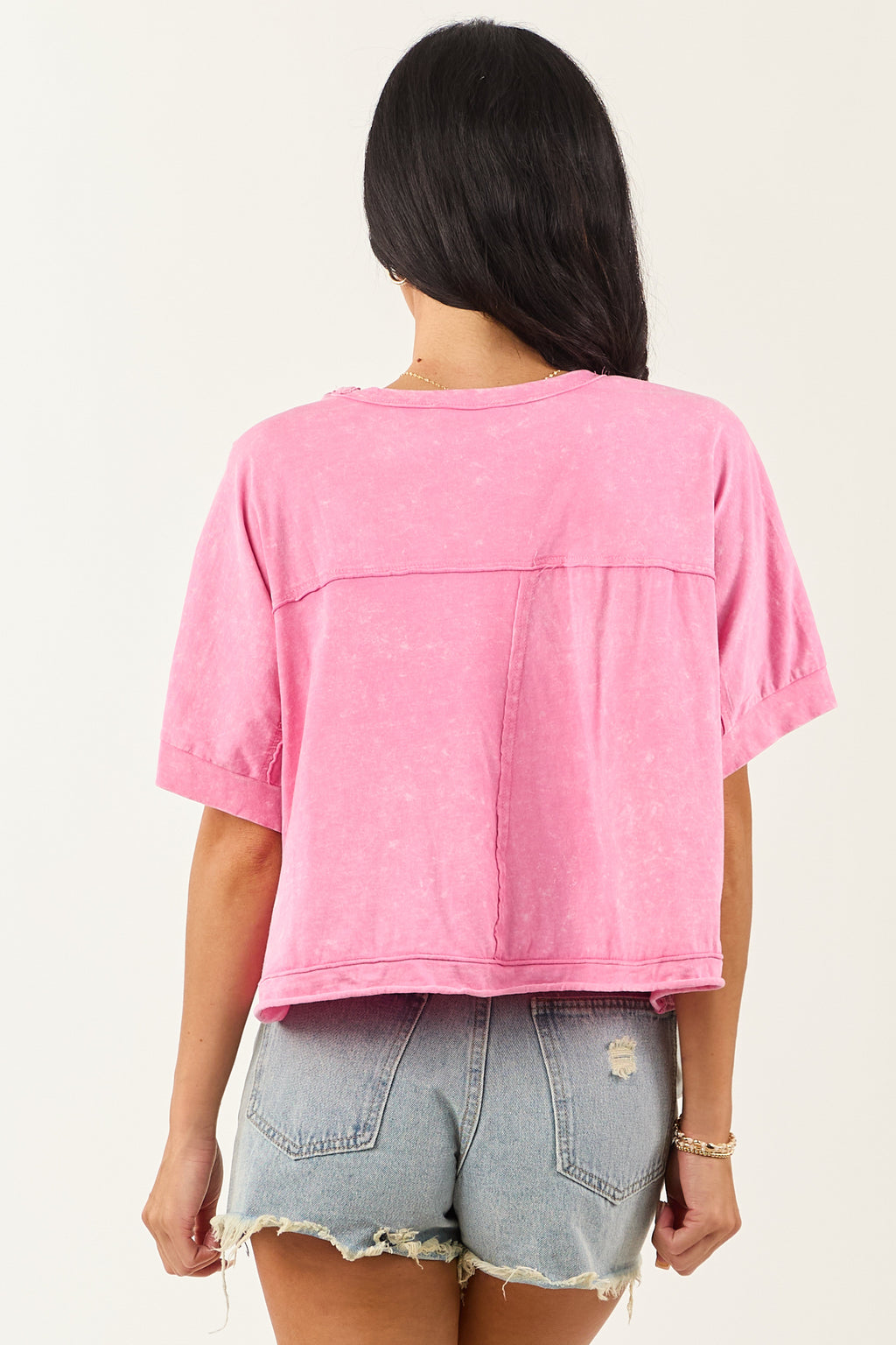 Bubblegum Mineral Wash Semi Cropped Boxy Cotton Tee