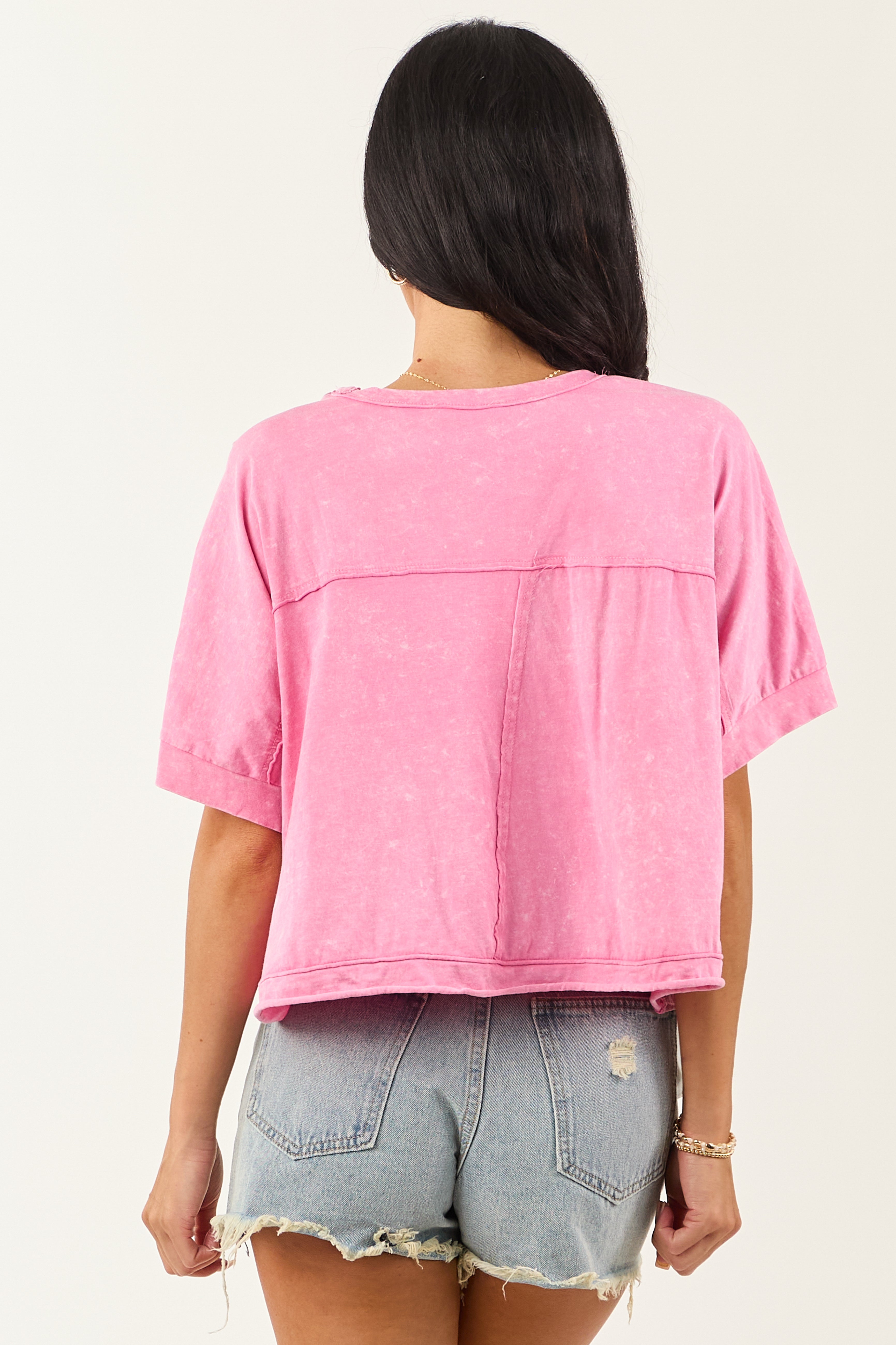 Bubblegum Mineral Wash Semi Cropped Boxy Cotton Tee