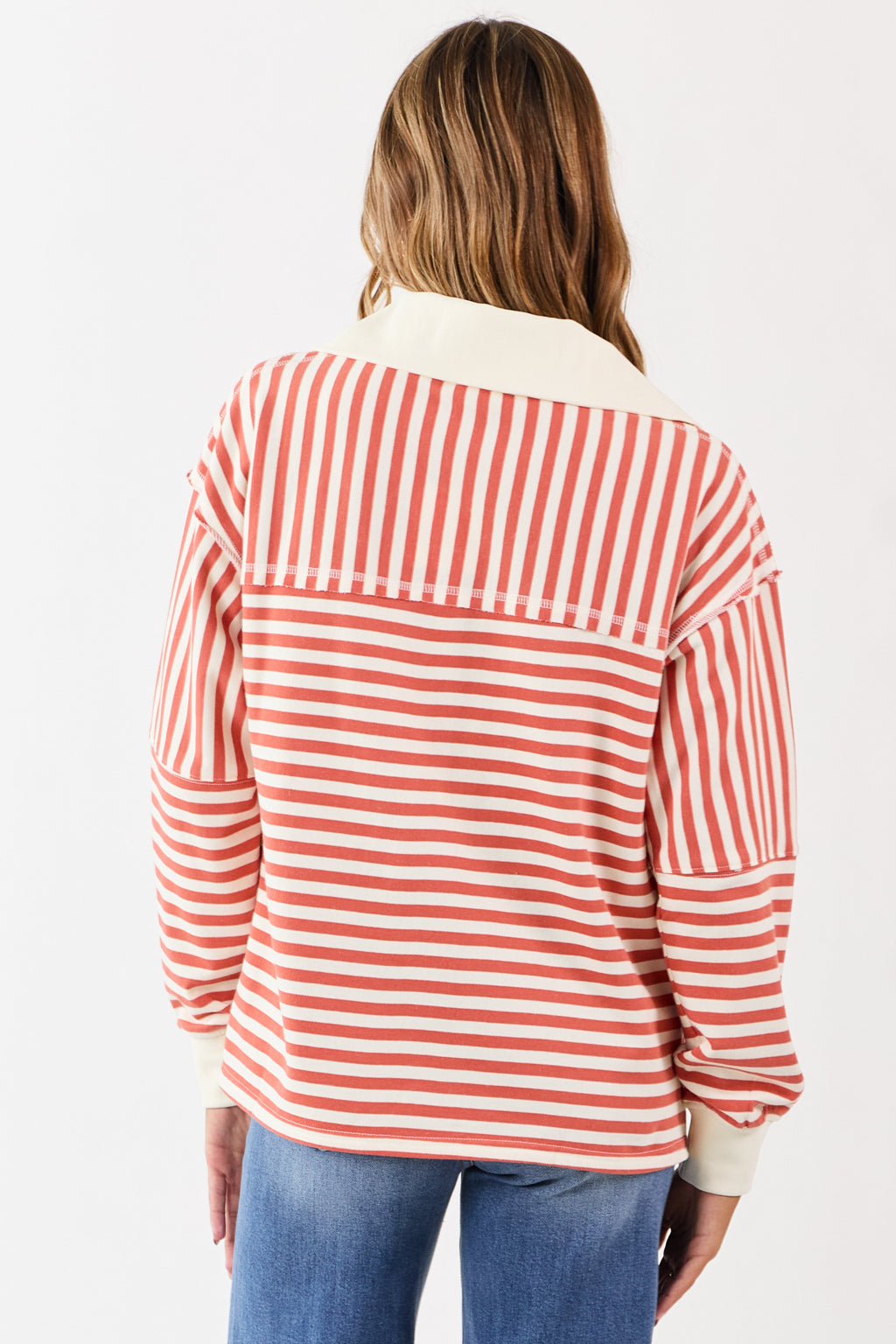 Burnt Orange and Cream Striped Henley Top
